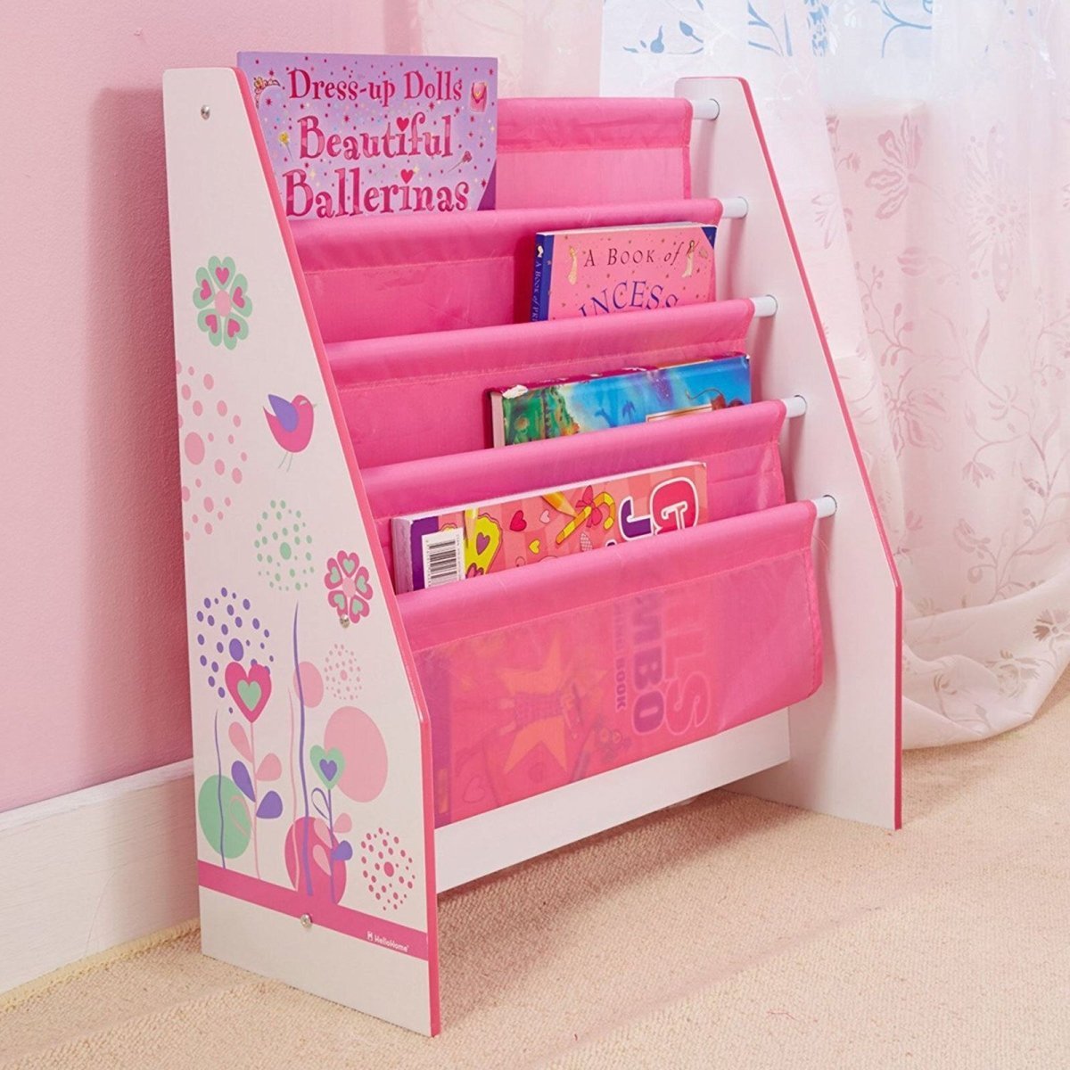 Hello Home Kids Sling Bookcase - Flowers and Birds - mezetto ebebek ebebek