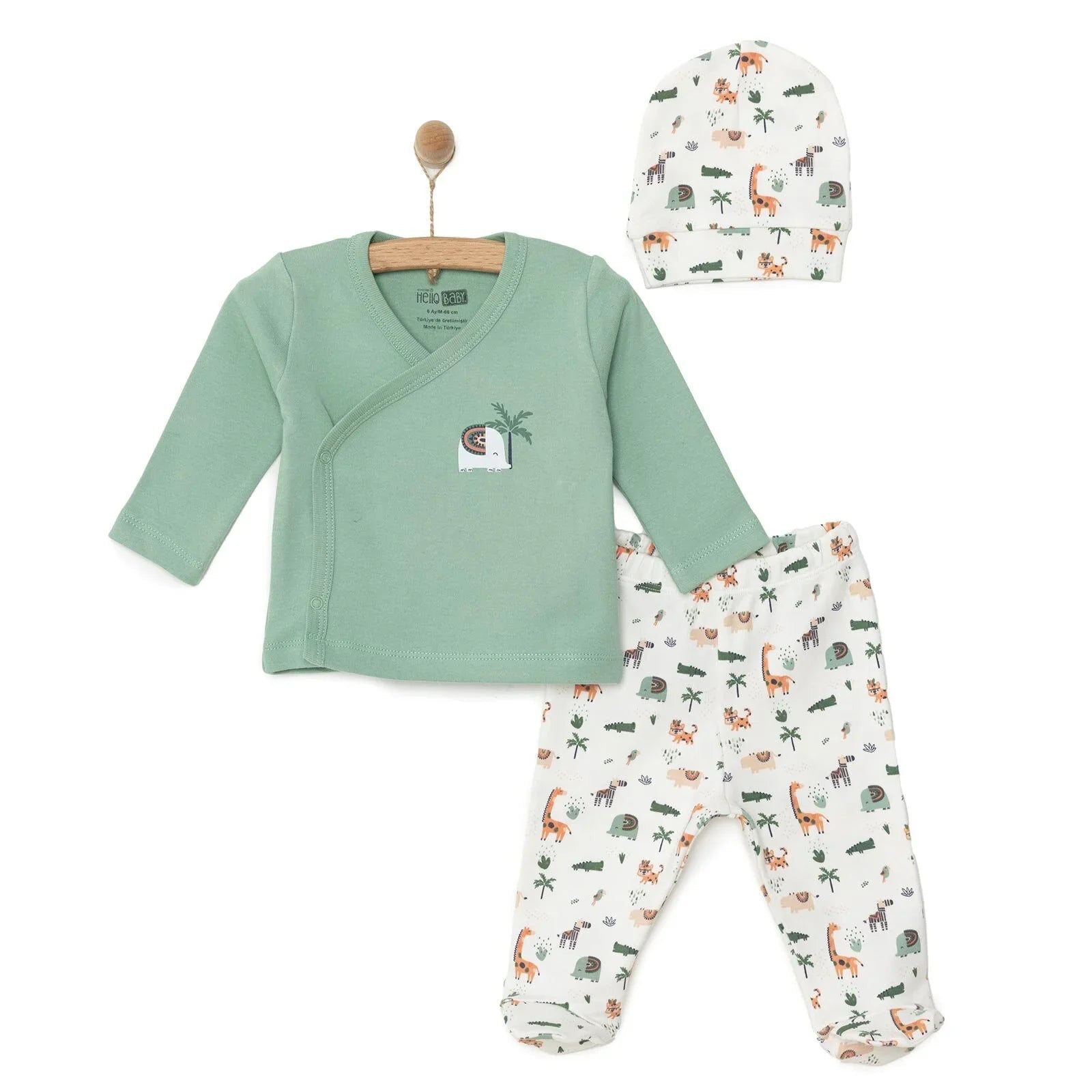 HelloBaby Baby Boy Footed Bottom & Hat & Jumpsuit - Ecru - mezetto ebebek ebebek