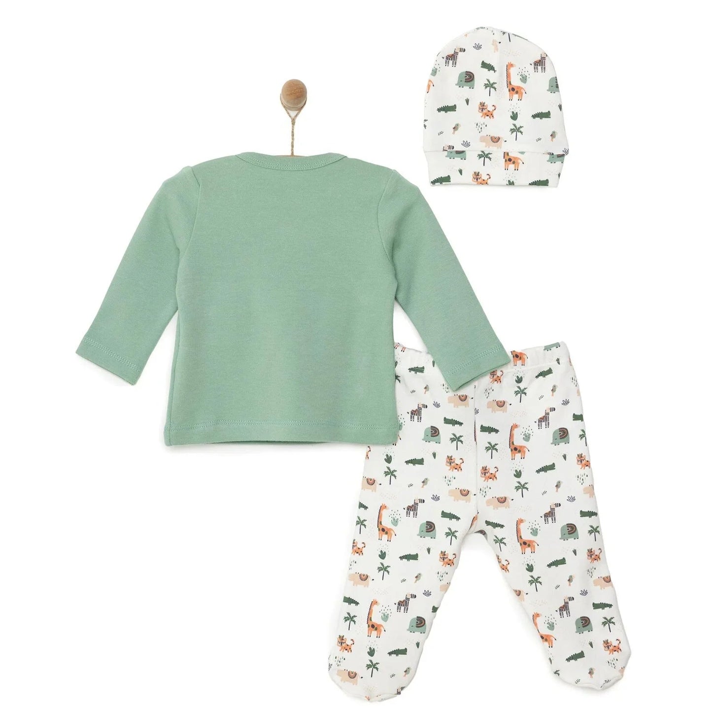 HelloBaby Baby Boy Footed Bottom & Hat & Jumpsuit - Ecru - mezetto ebebek ebebek