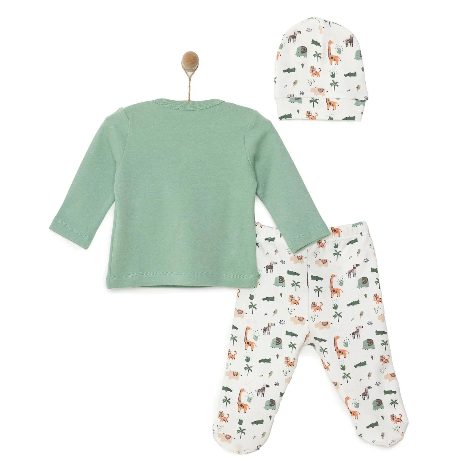 HelloBaby Baby Boy Footed Bottom & Hat & Jumpsuit - Ecru - mezetto ebebek ebebek