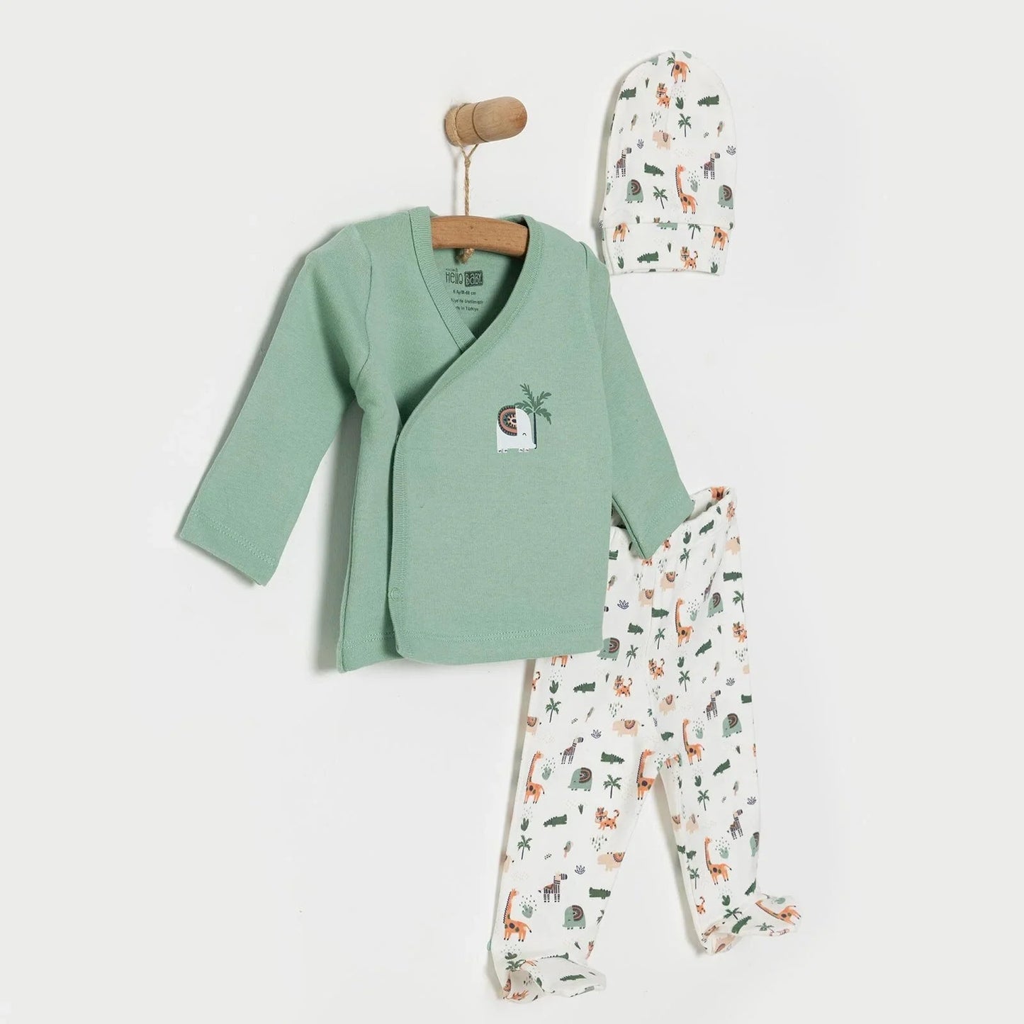 HelloBaby Baby Boy Footed Bottom & Hat & Jumpsuit - Ecru - mezetto ebebek ebebek