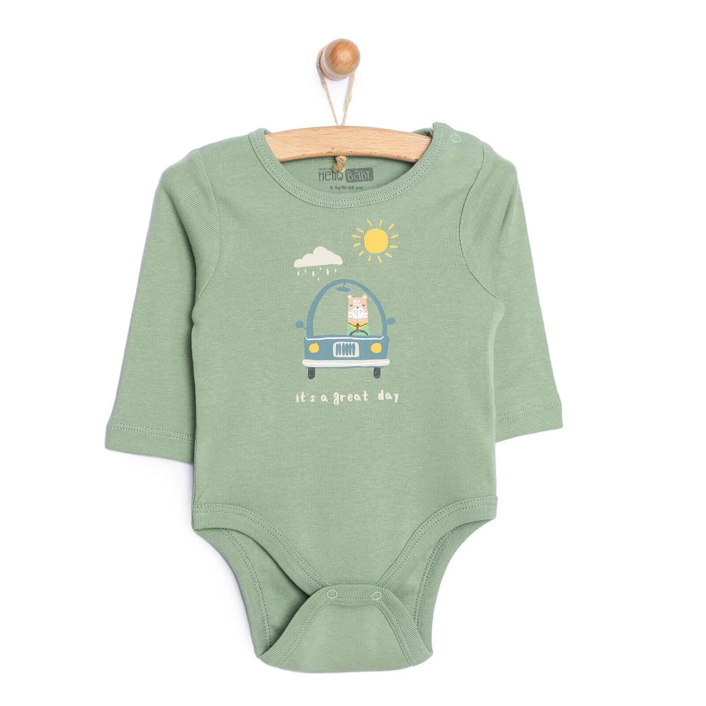 HelloBaby Baby Boy Long Sleeve Bodysuit - Dark Green - mezetto ebebek ebebek