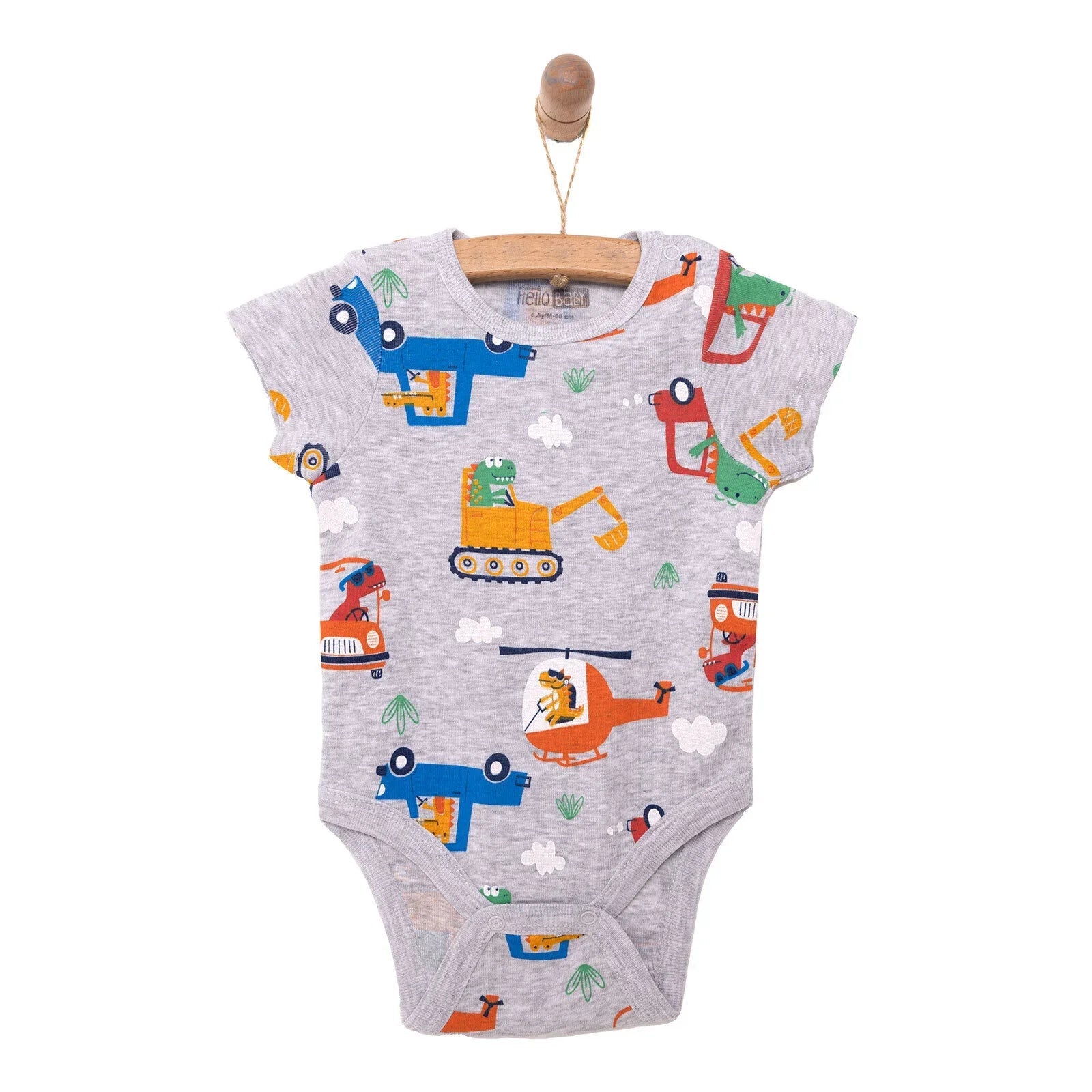 HelloBaby Baby Boy Short Sleeve Body - Grey Melange - mezetto ebebek ebebek