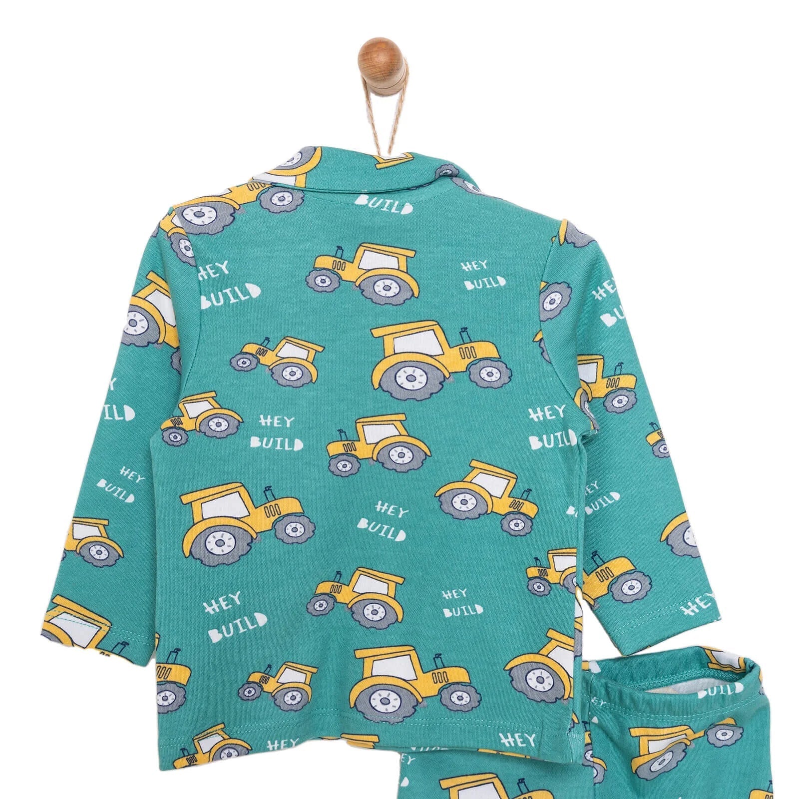 HelloBaby Baby Boy Tractor Patterned Collar Pyjamas 2 pcs - Green - mezetto ebebek ebebek