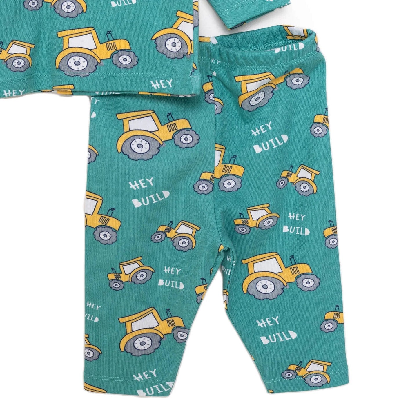 HelloBaby Baby Boy Tractor Patterned Collar Pyjamas 2 pcs - Green - mezetto ebebek ebebek