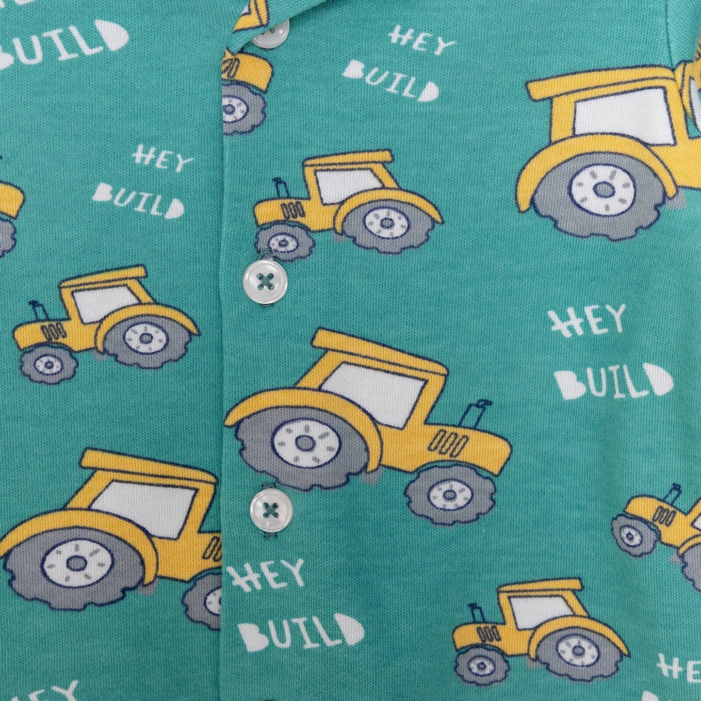 HelloBaby Baby Boy Tractor Patterned Collar Pyjamas 2 pcs - Green - mezetto ebebek ebebek
