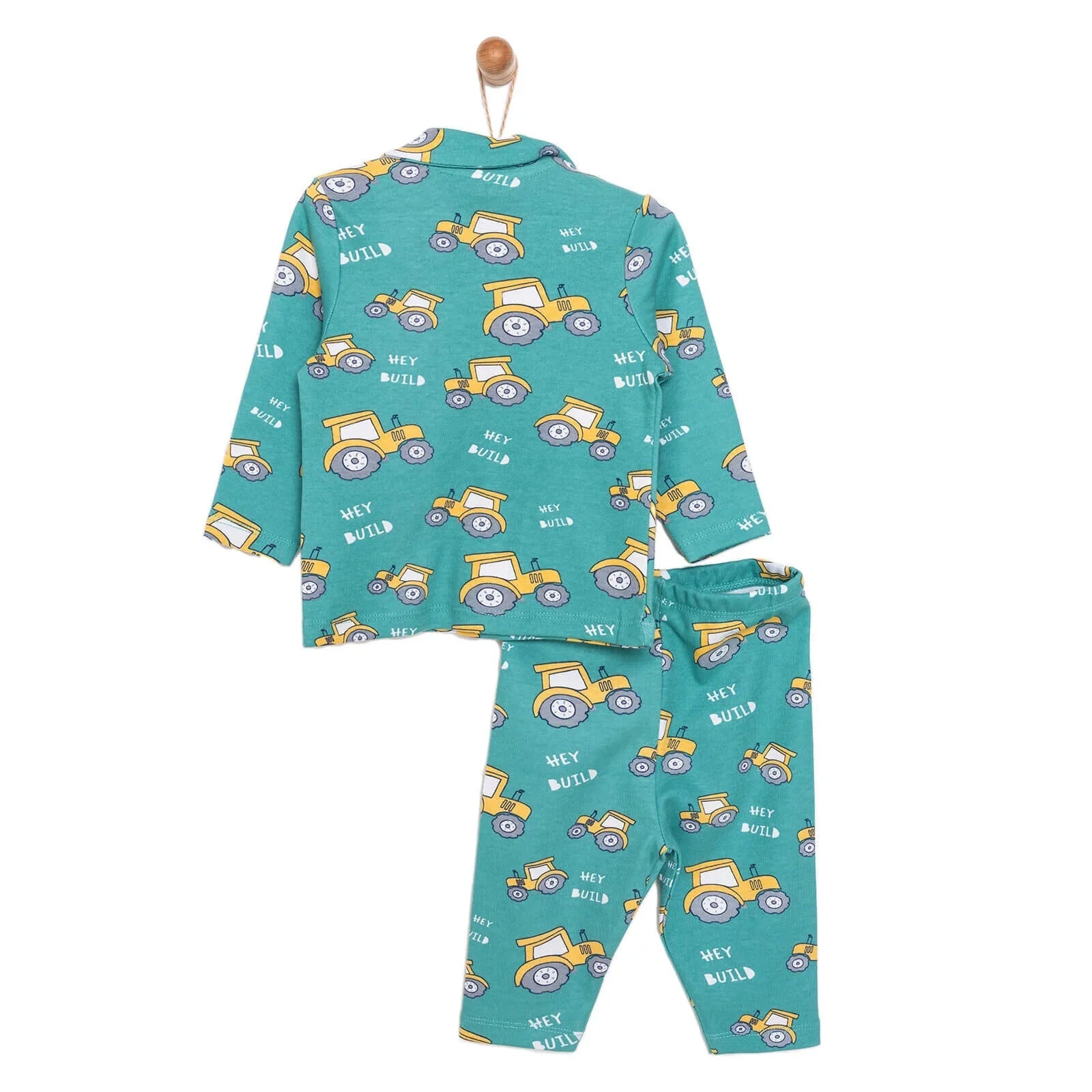 HelloBaby Baby Boy Tractor Patterned Collar Pyjamas 2 pcs - Green - mezetto ebebek ebebek
