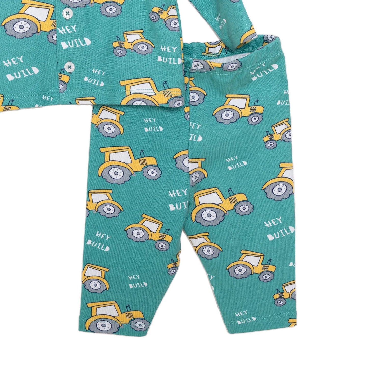 HelloBaby Baby Boy Tractor Patterned Collar Pyjamas 2 pcs - Green - mezetto ebebek ebebek