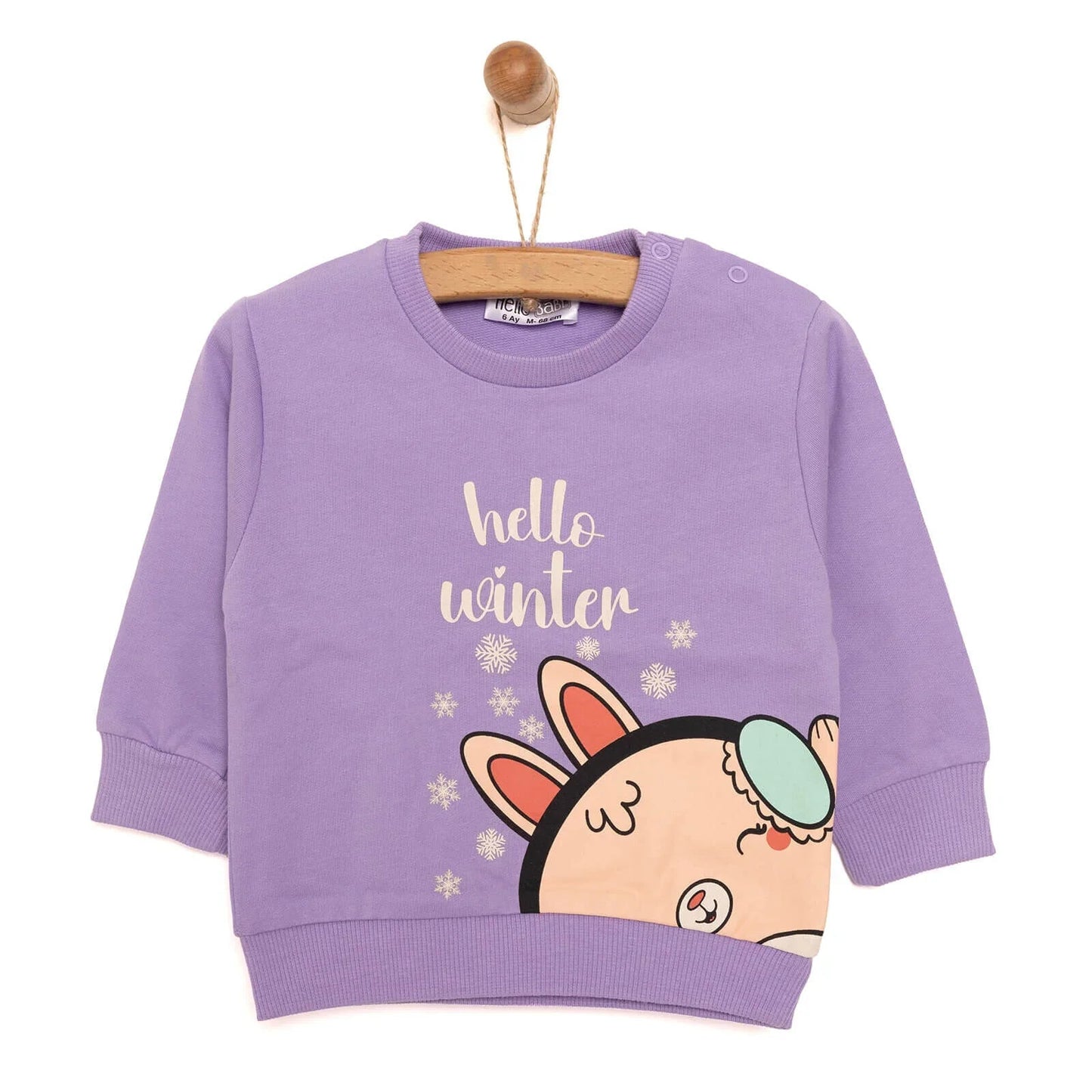 HelloBaby Baby Girl Animal Printed Sweatshirt - Purple - mezetto ebebek ebebek