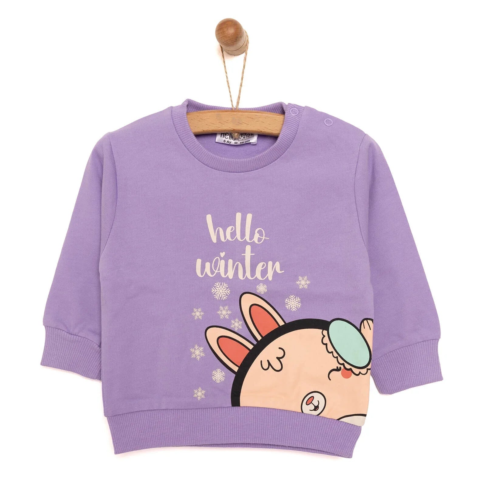HelloBaby Baby Girl Animal Printed Sweatshirt - Purple - mezetto ebebek ebebek