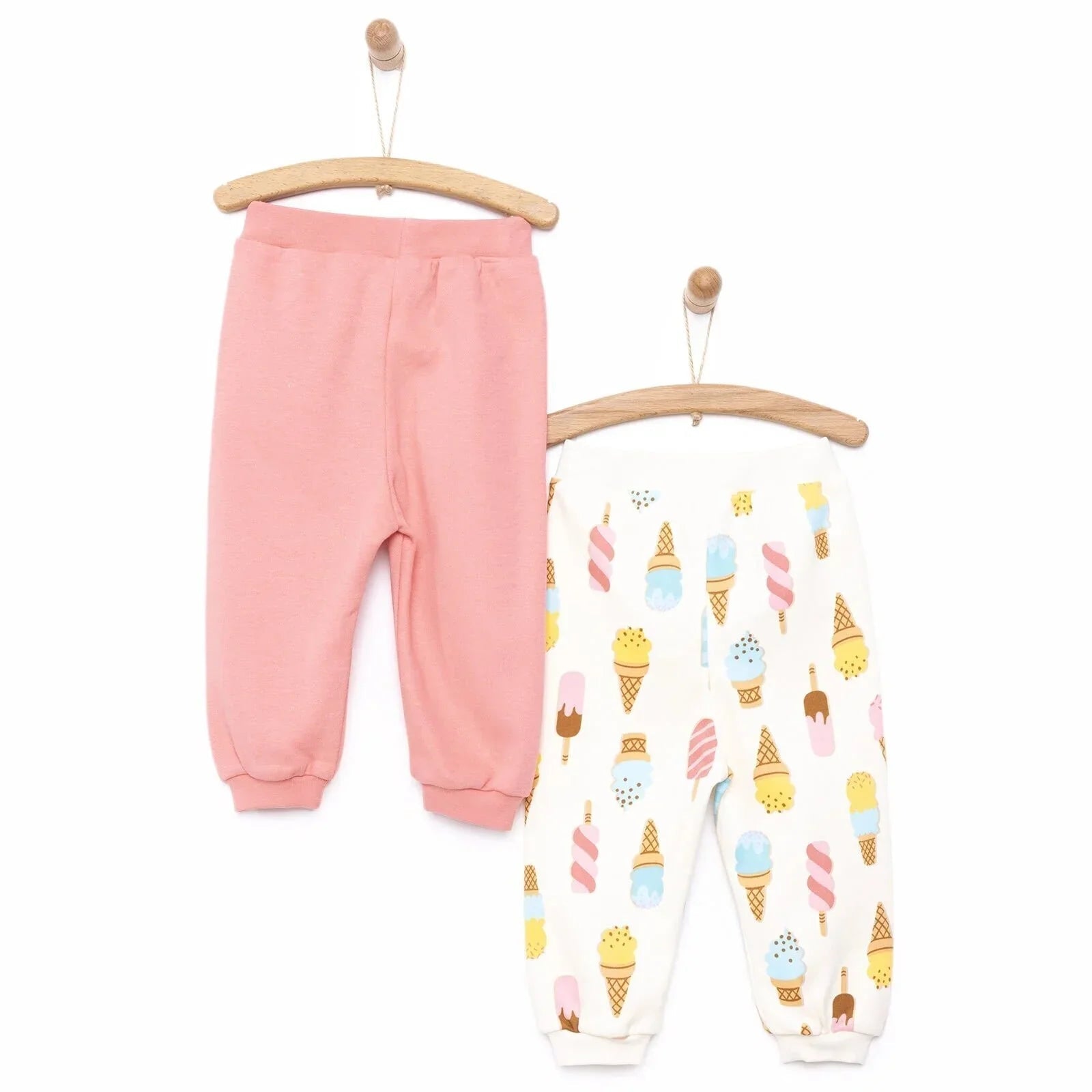 HelloBaby Baby Girl Basic Ice Cream Printed Footless Bottom 2 pcs - Pink - mezetto ebebek ebebek