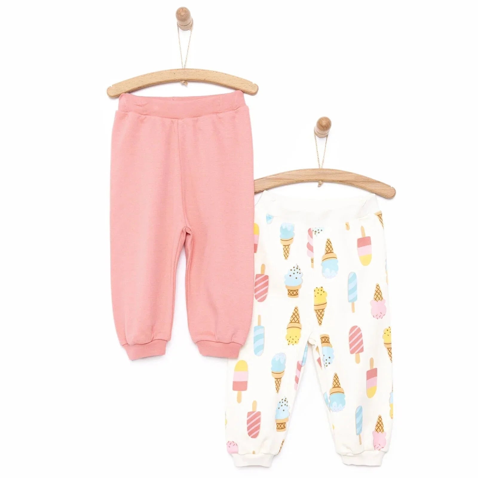 HelloBaby Baby Girl Basic Ice Cream Printed Footless Bottom 2 pcs - Pink - mezetto ebebek ebebek