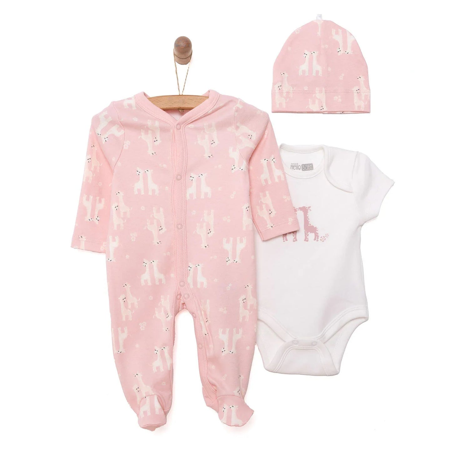 HelloBaby Baby Girl Body - Jumpsuit - Hat - Salmon - mezetto ebebek ebebek