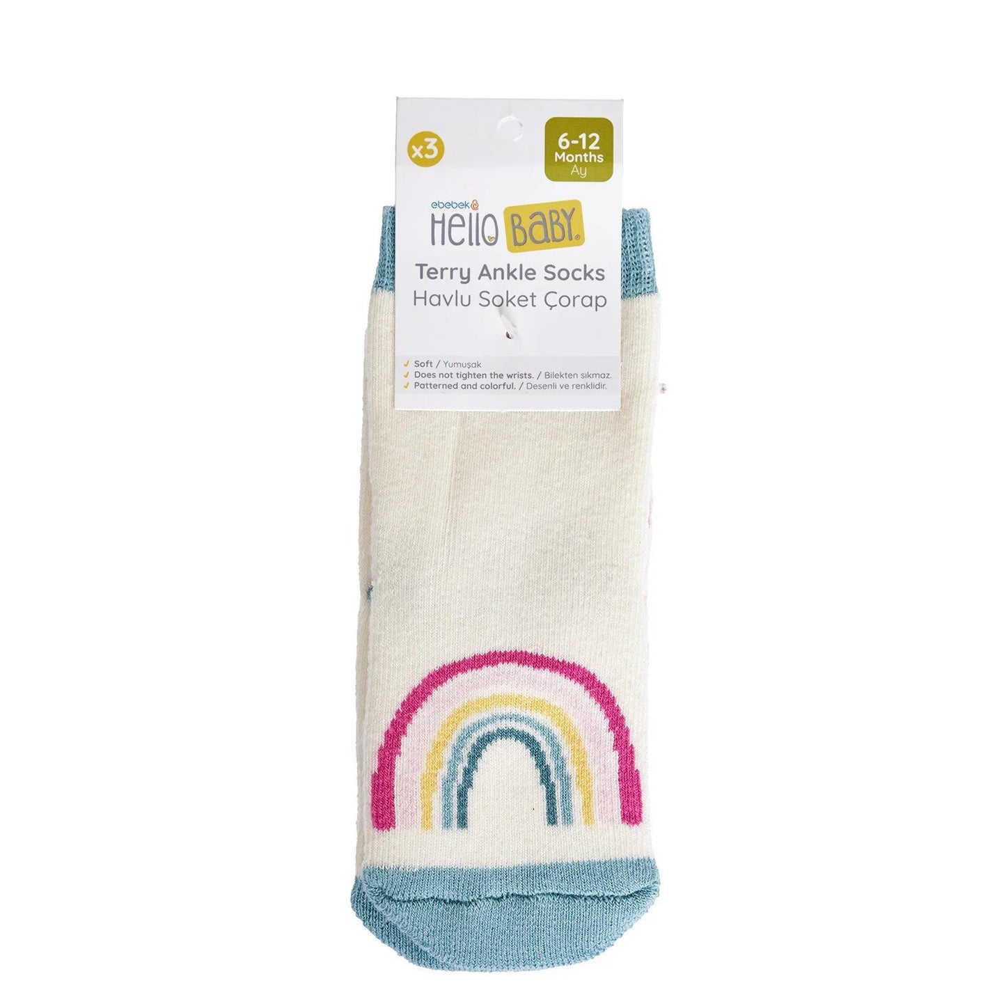 HelloBaby Baby Girl Chenille Socks 3 Pcs - Light Pink - mezetto ebebek ebebek