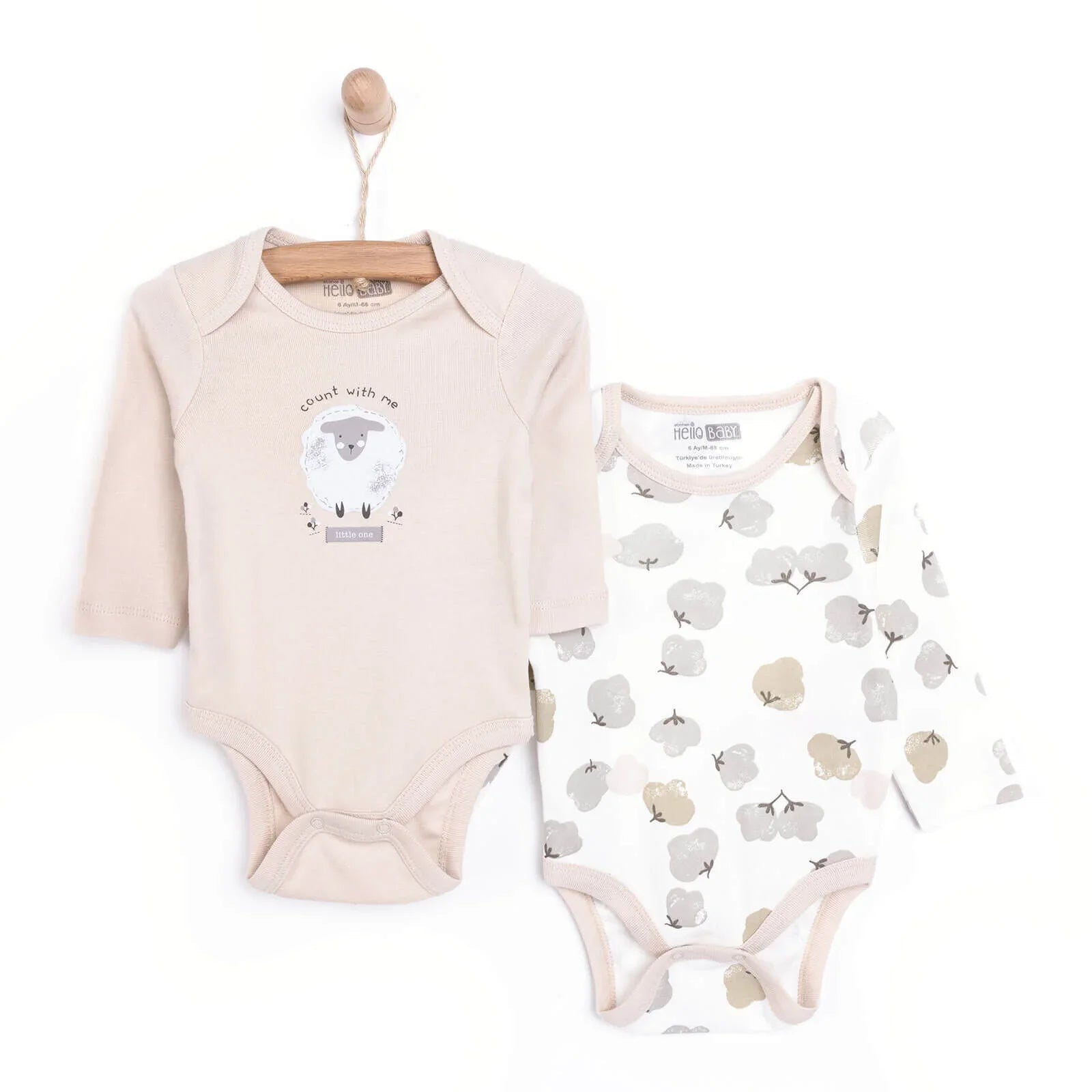 HelloBaby Baby Girl Long Sleeve Bodysuit 2 pcs - Beige - mezetto ebebek ebebek