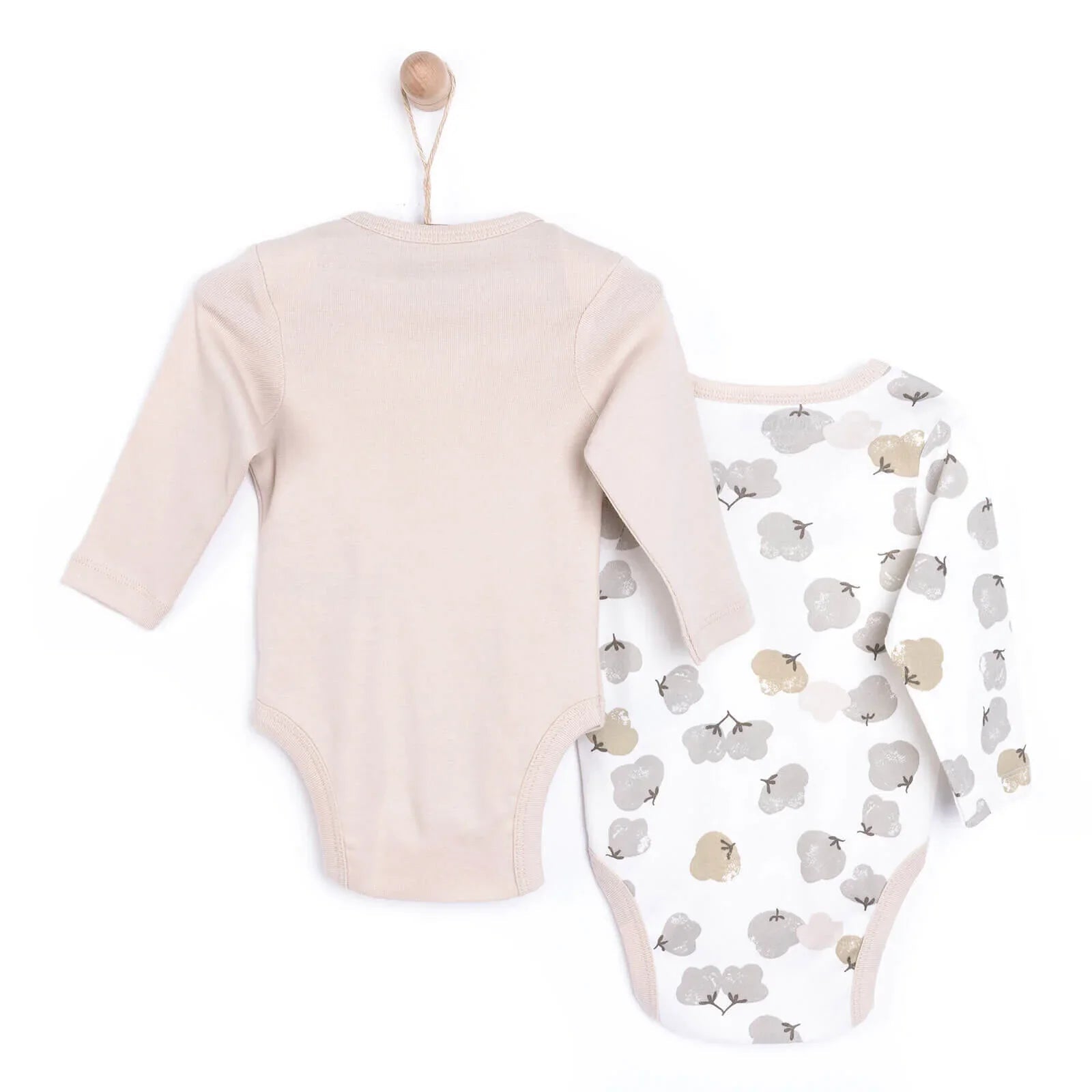 HelloBaby Baby Girl Long Sleeve Bodysuit 2 pcs - Beige - mezetto ebebek ebebek