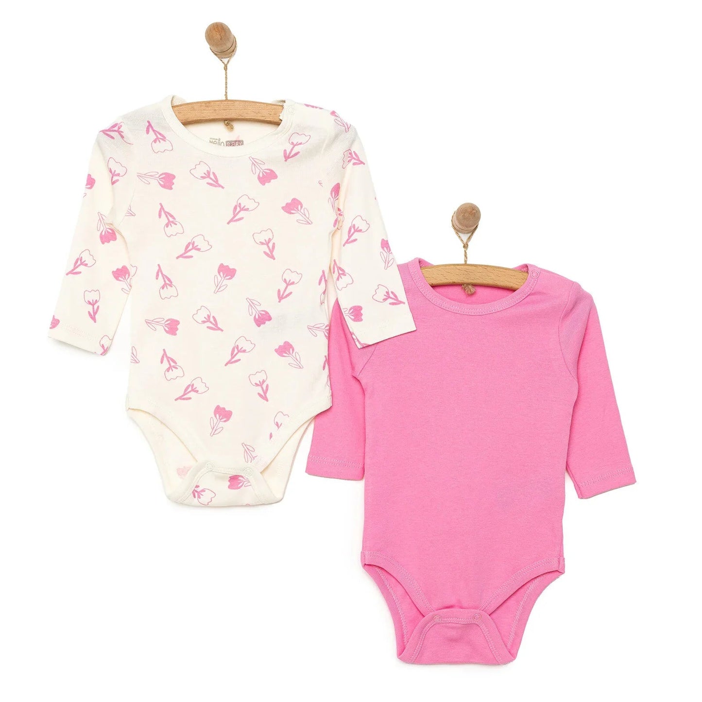 HelloBaby Baby Girl Long Sleeve Bodysuit 2pcs - Pink - mezetto ebebek ebebek
