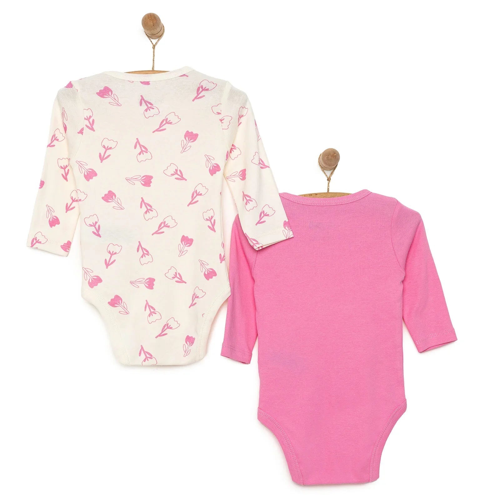 HelloBaby Baby Girl Long Sleeve Bodysuit 2pcs - Pink - mezetto ebebek ebebek