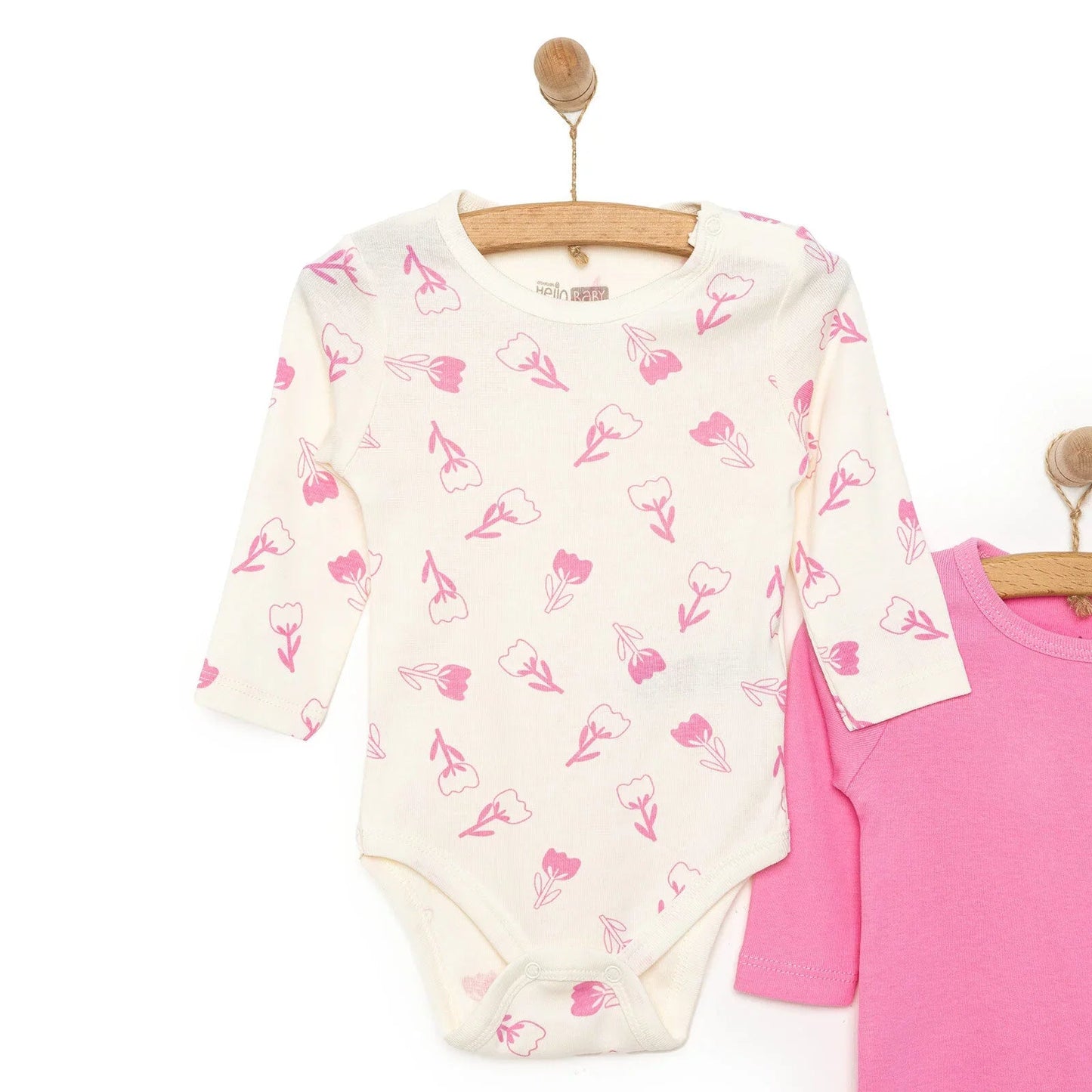 HelloBaby Baby Girl Long Sleeve Bodysuit 2pcs - Pink - mezetto ebebek ebebek