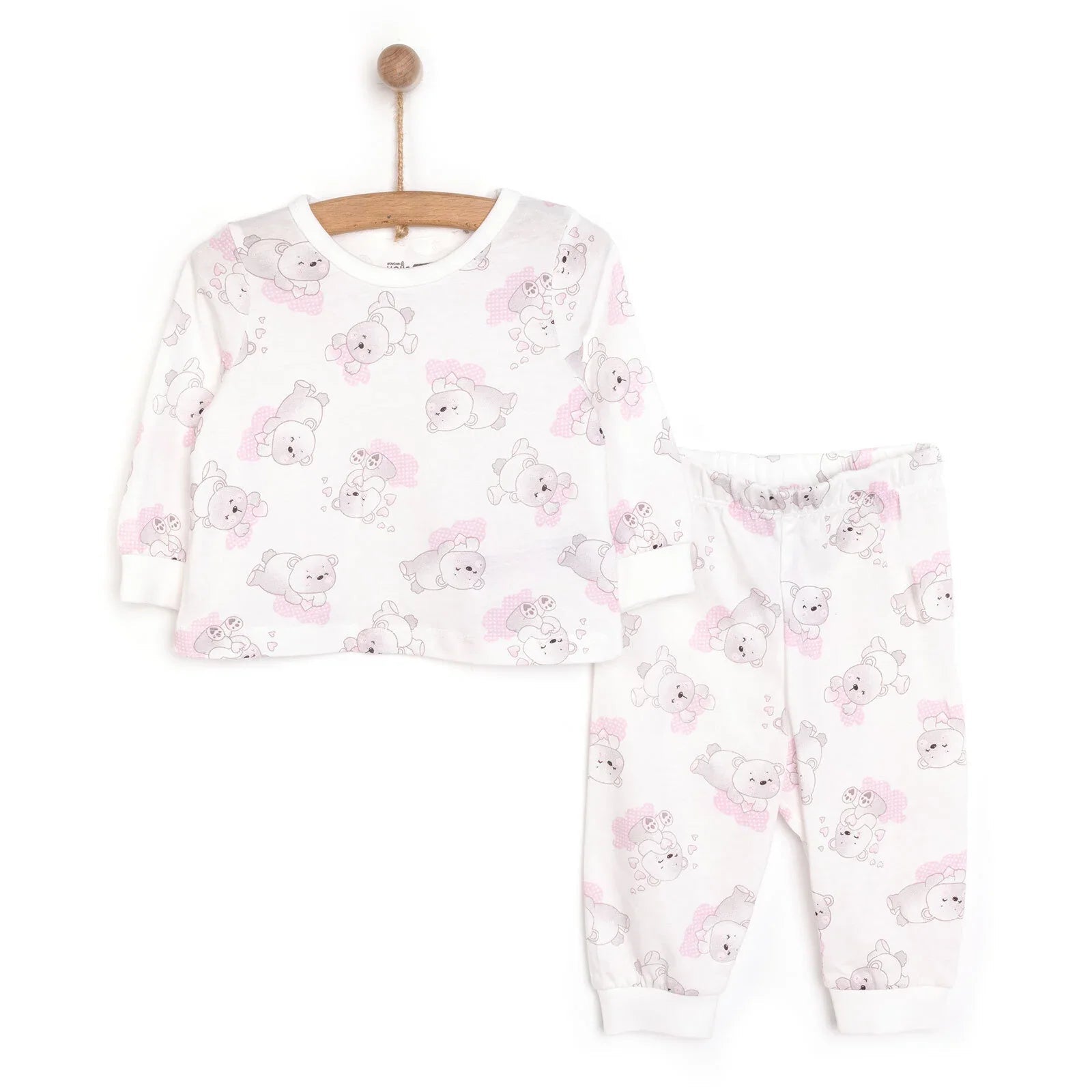 HelloBaby Baby Girl Long Sleeve Pyjamas Set - White - mezetto ebebek ebebek