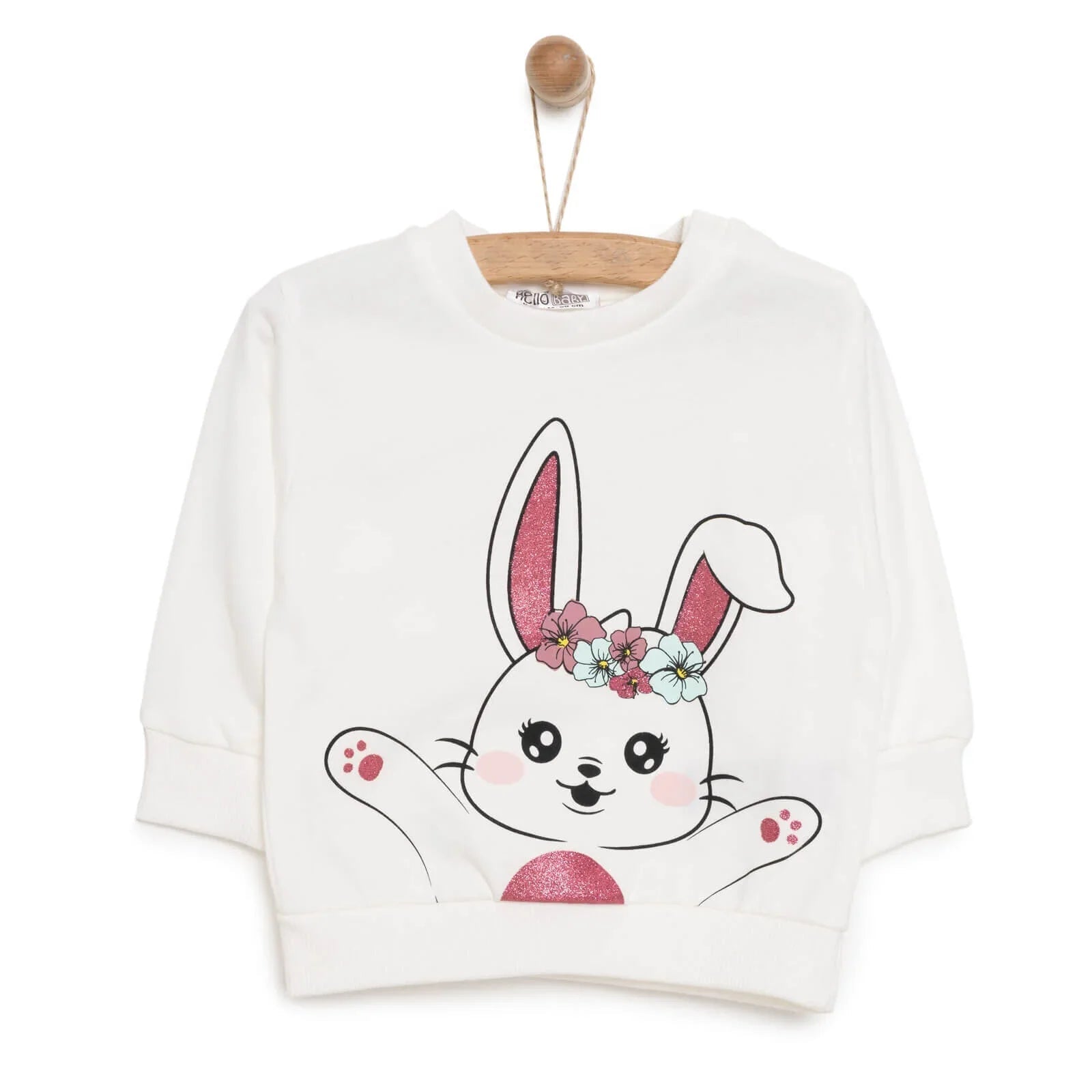 HelloBaby Baby Girl Rabbit Printed Sweatshirt - Ecru - mezetto ebebek ebebek