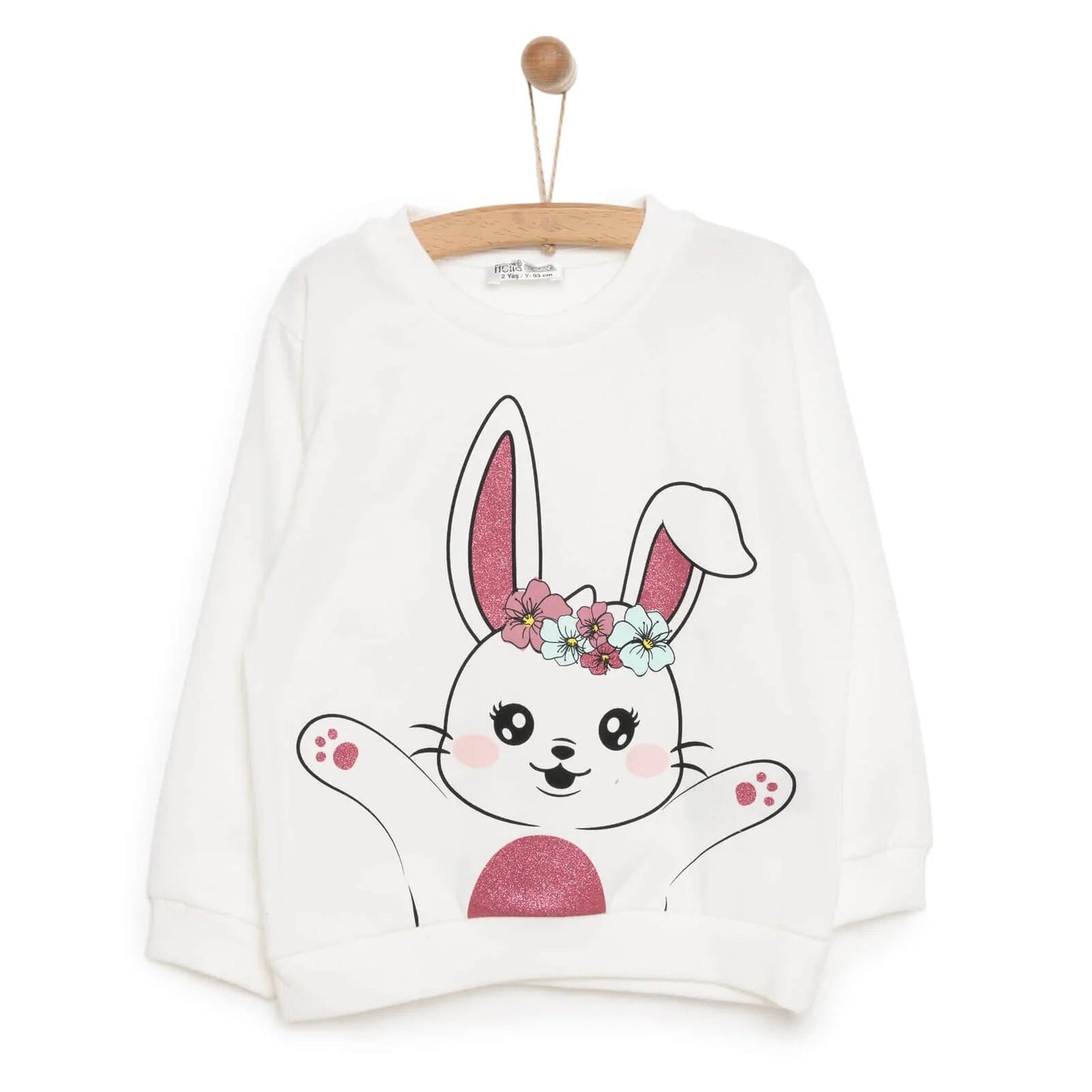 HelloBaby Baby Girl Rabbit Printed Sweatshirt - Ecru - mezetto ebebek ebebek