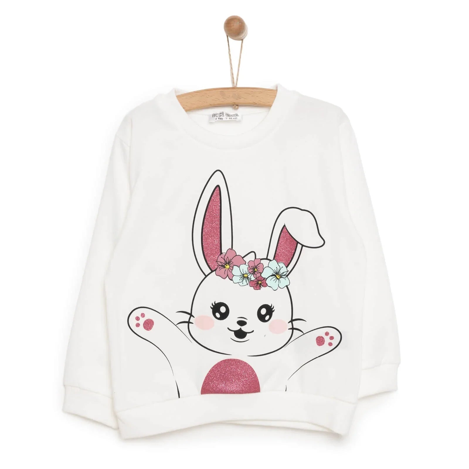 HelloBaby Baby Girl Rabbit Printed Sweatshirt - Ecru - mezetto ebebek ebebek