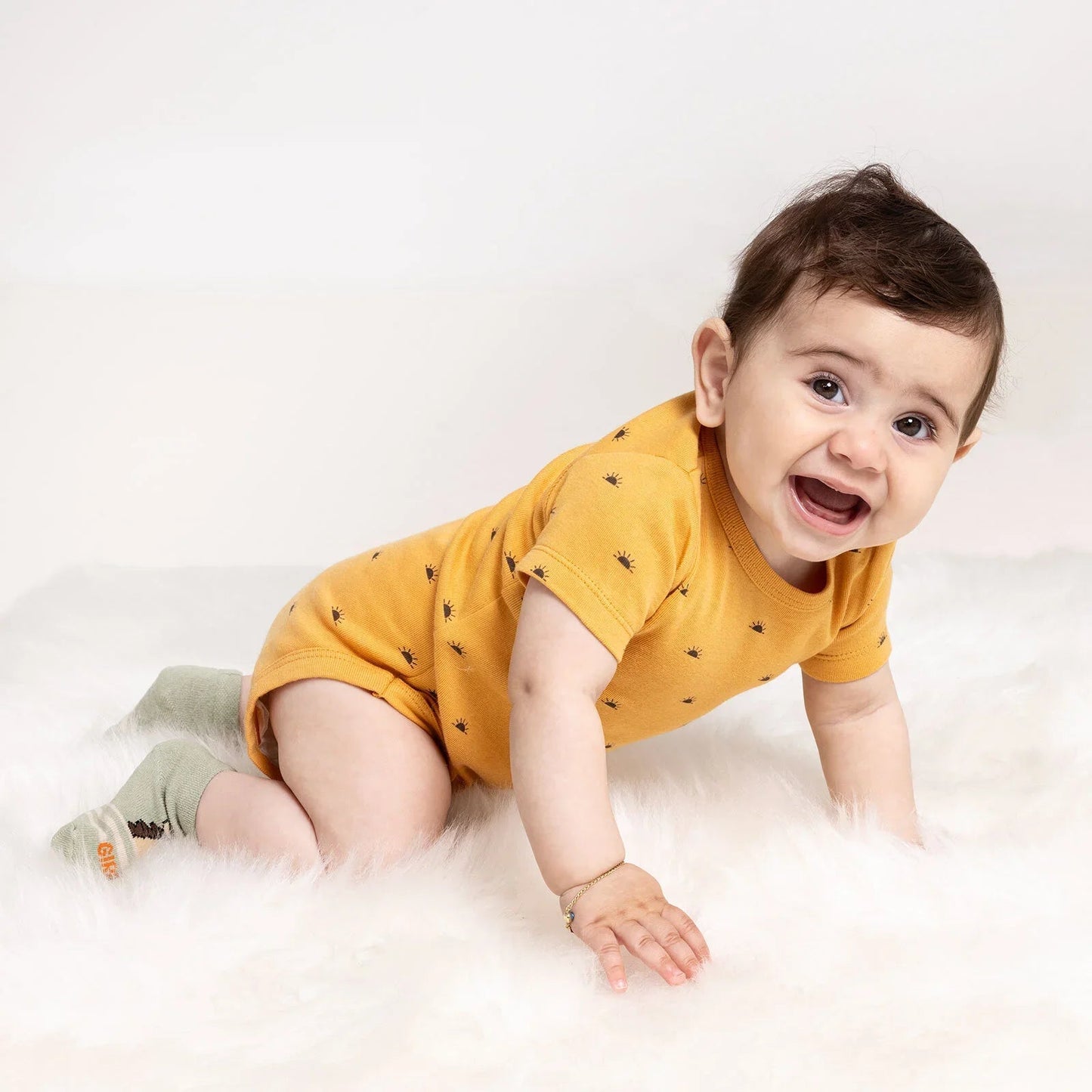 HelloBaby Baby Girl Short Sleeve Body - Mustard - mezetto ebebek ebebek