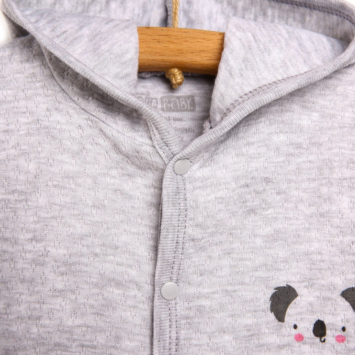 HelloBaby Basic Baby Boy Quilted Hooded - Grey Melange - mezetto ebebek ebebek