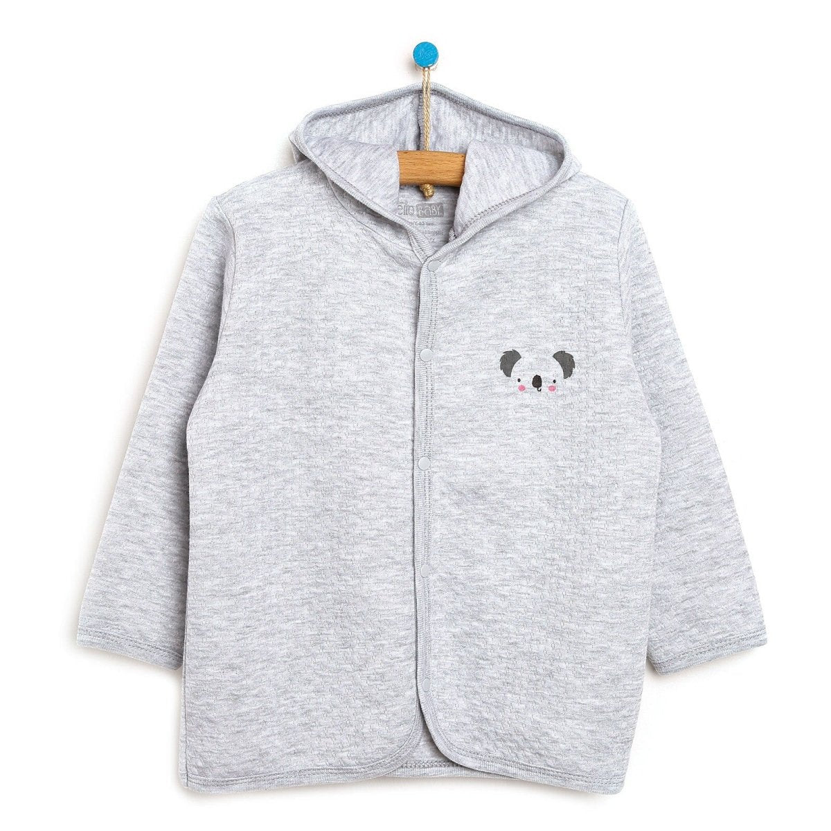 HelloBaby Basic Baby Boy Quilted Hooded - Grey Melange - mezetto ebebek ebebek