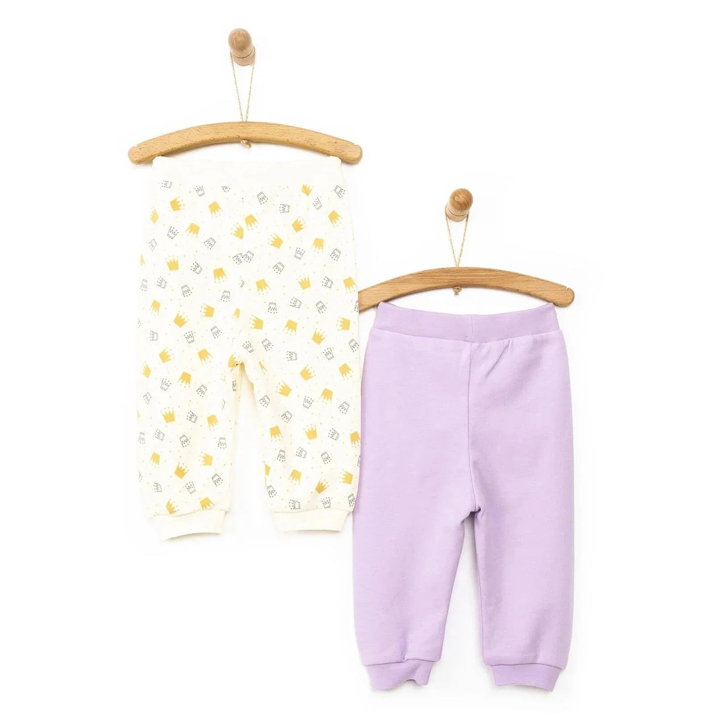 HelloBaby Basic Baby Girl Crown Printed Footless Bottom 2 pcs - Lilac - mezetto ebebek ebebek