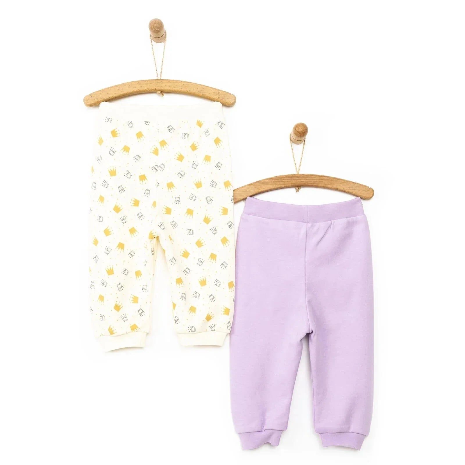 HelloBaby Basic Baby Girl Crown Printed Footless Bottom 2 pcs - Lilac - mezetto ebebek ebebek