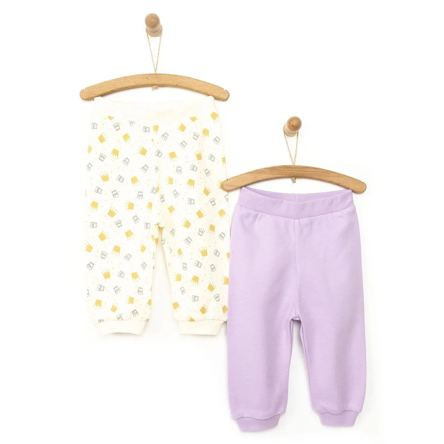HelloBaby Basic Baby Girl Crown Printed Footless Bottom 2 pcs - Lilac - mezetto ebebek ebebek