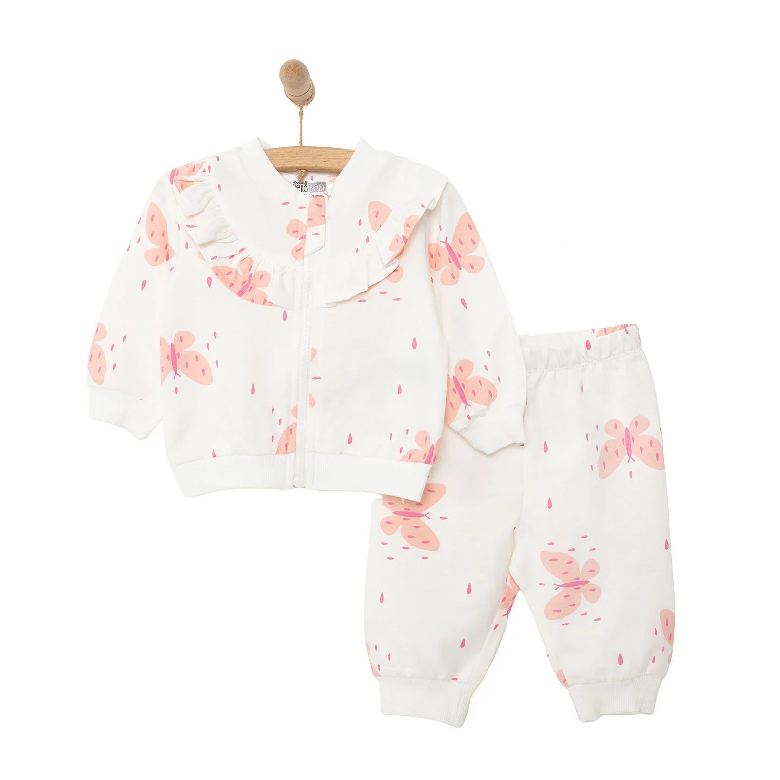 HelloBaby Basic Baby Girl Zippered Joggers - Ecru - mezetto ebebek ebebek