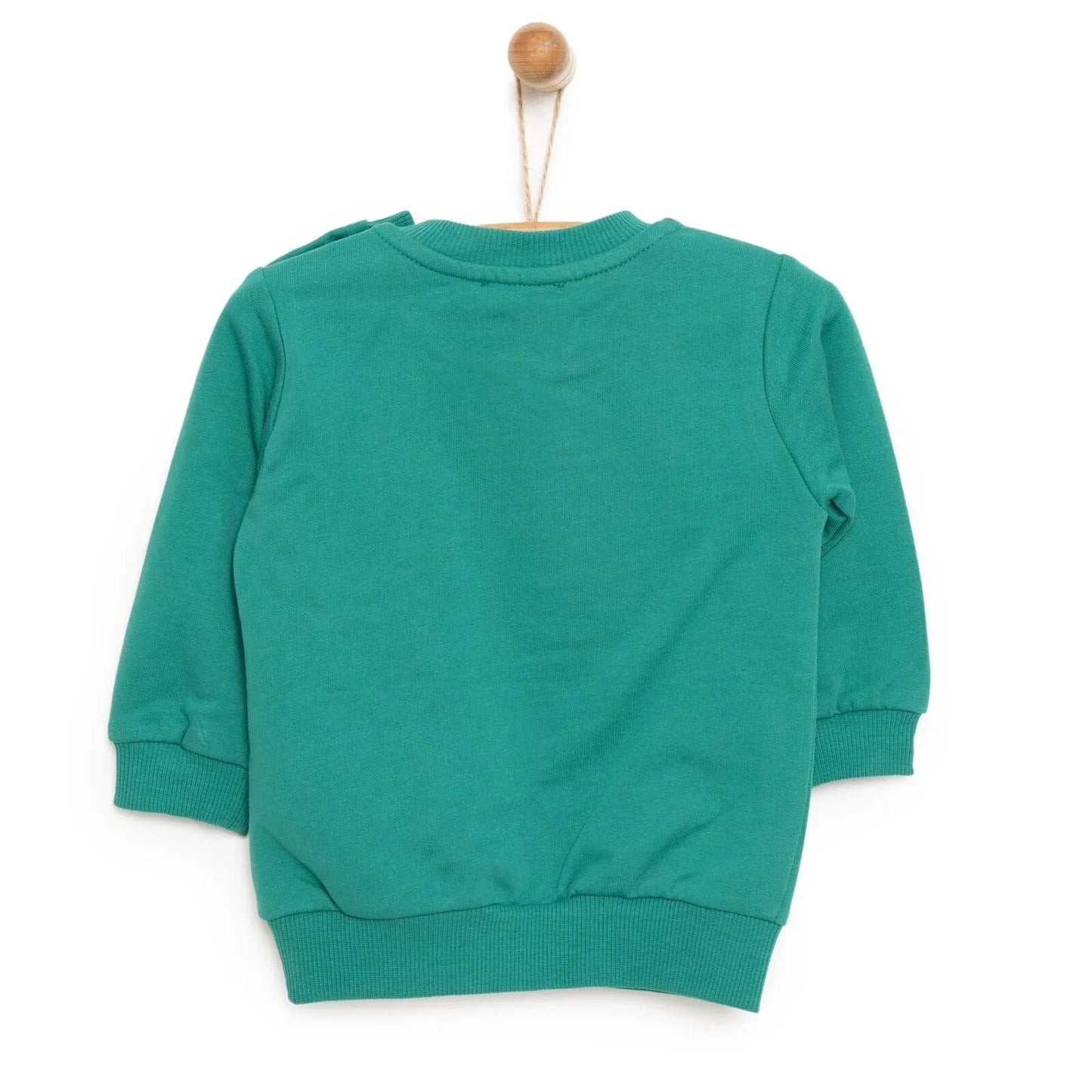 HelloBaby Basic Boy Low Raised Bear Printed Sweatshirt - Dark Green - mezetto ebebek ebebek