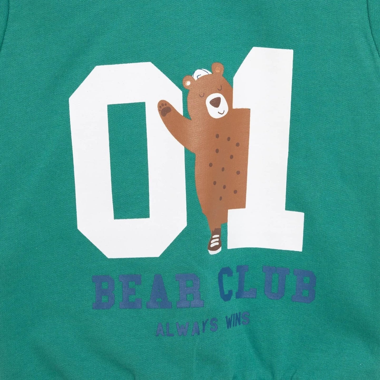 HelloBaby Basic Boy Low Raised Bear Printed Sweatshirt - Dark Green - mezetto ebebek ebebek