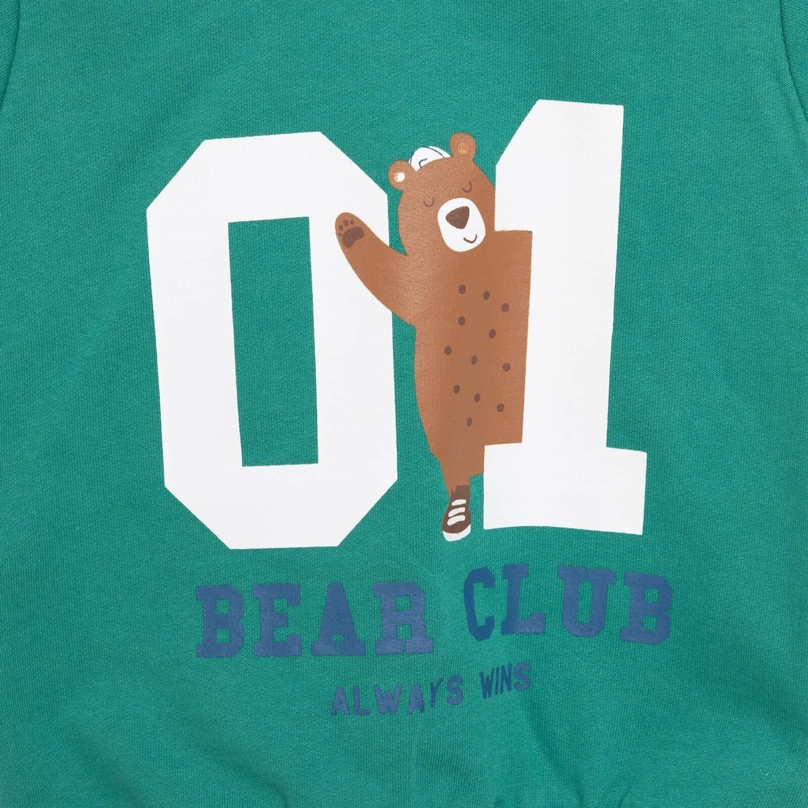 HelloBaby Basic Boy Low Raised Bear Printed Sweatshirt - Dark Green - mezetto ebebek ebebek