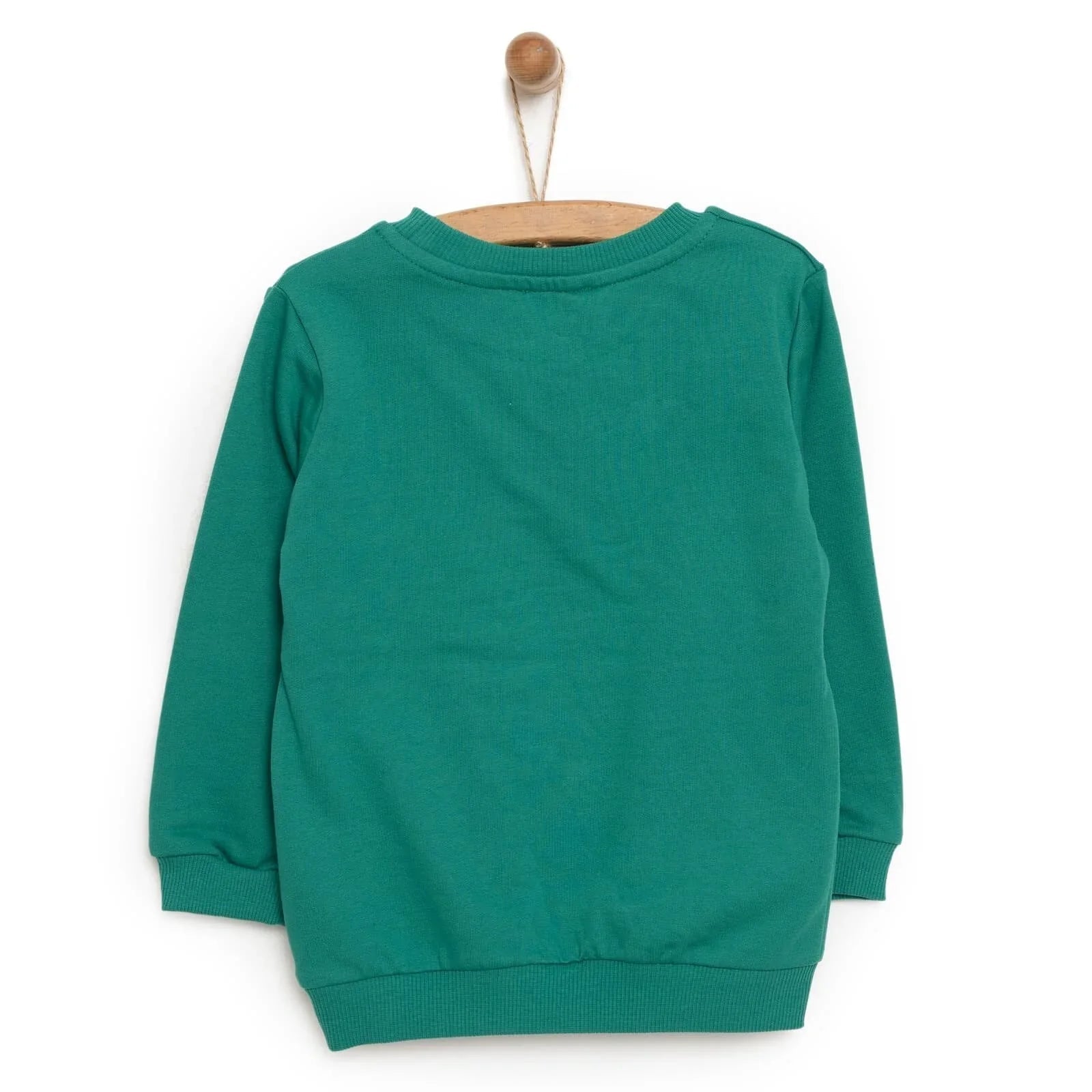 HelloBaby Basic Boy Low Raised Bear Printed Sweatshirt - Dark Green - mezetto ebebek ebebek