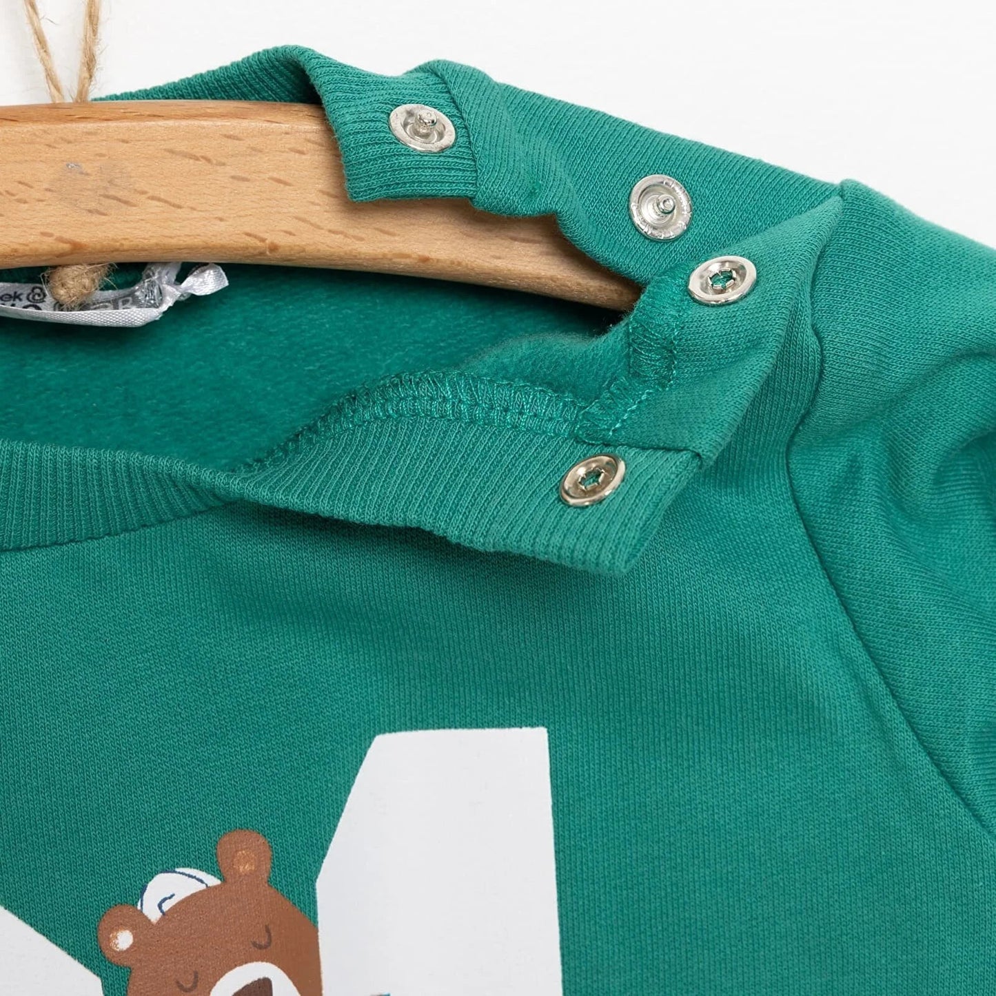 HelloBaby Basic Boy Low Raised Bear Printed Sweatshirt - Dark Green - mezetto ebebek ebebek