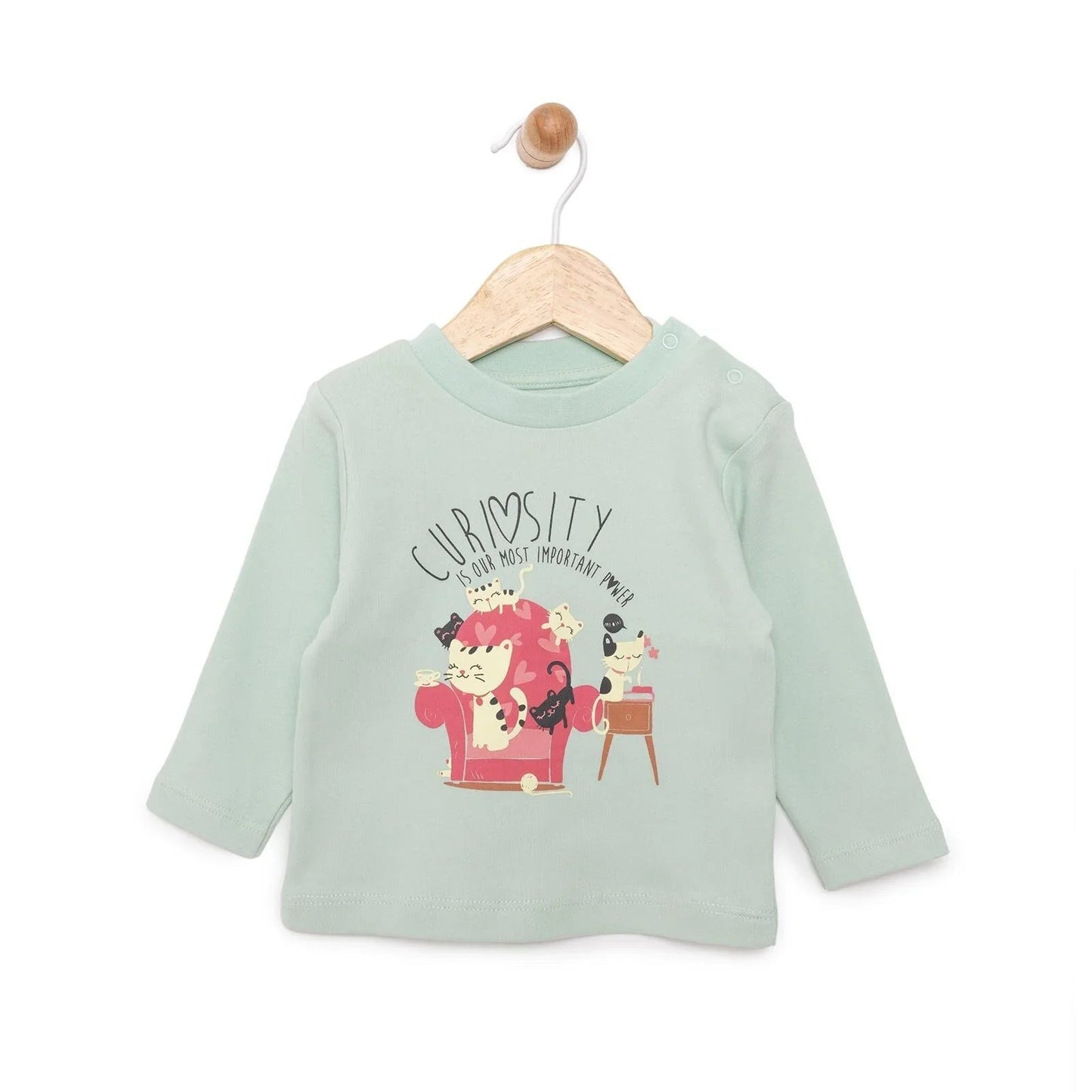 HelloBaby Basic Cat Printed Interlock Long Sleeve T-Shirt - Multicolour - mezetto ebebek ebebek