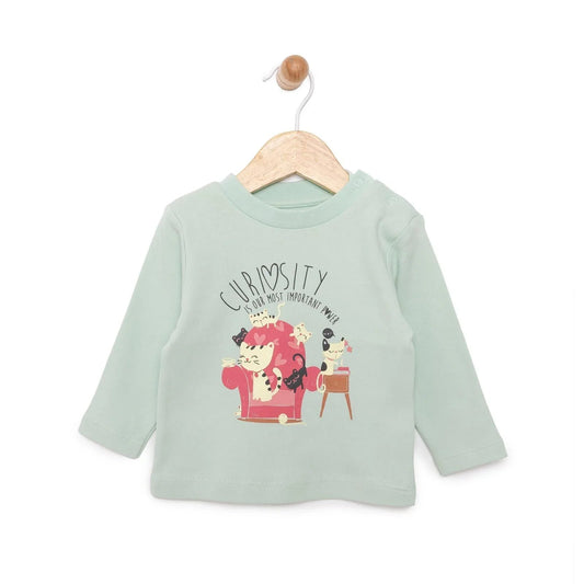 HelloBaby Basic Cat Printed Interlock Long Sleeve T-Shirt - Multicolour - mezetto ebebek ebebek