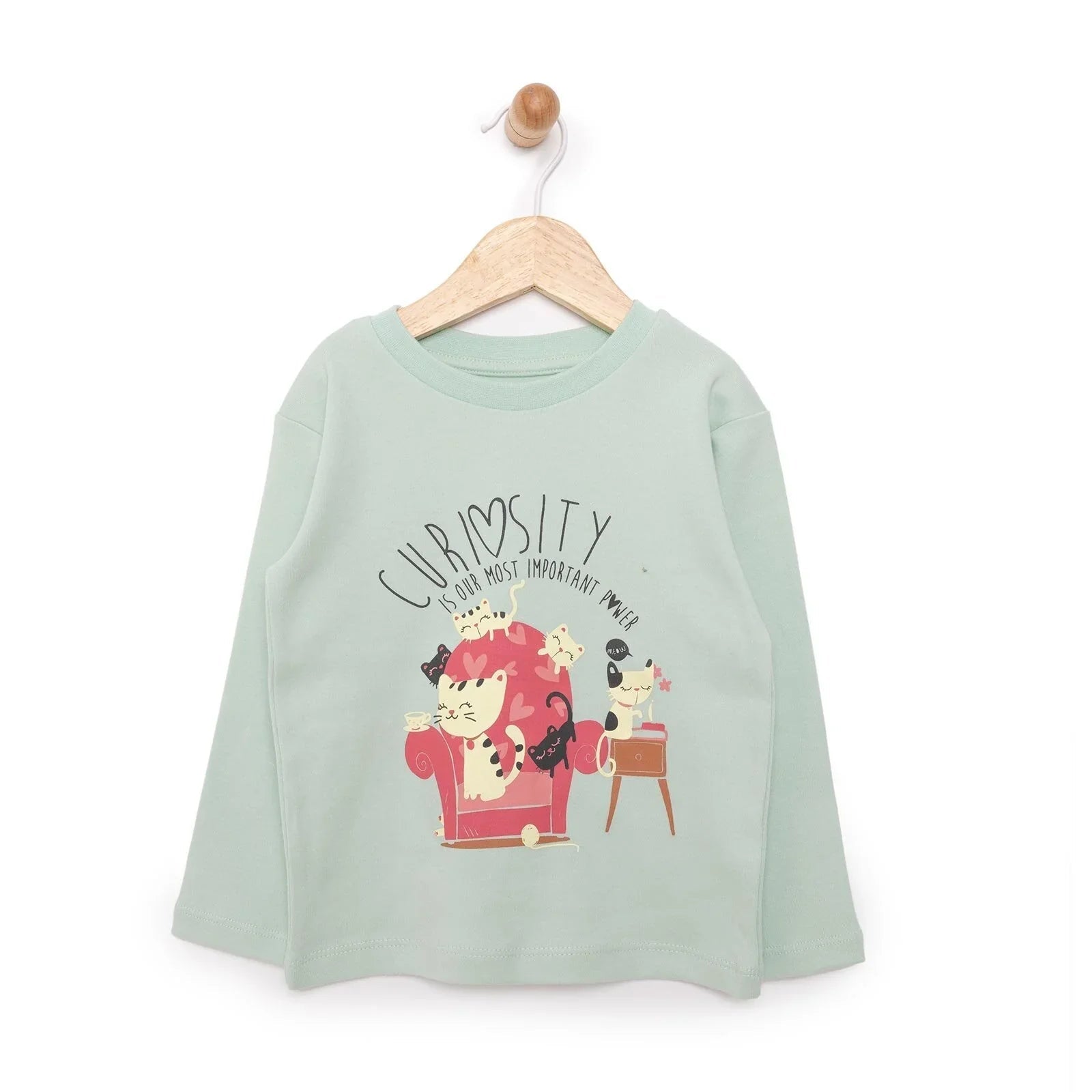 HelloBaby Basic Cat Printed Interlock Long Sleeve T-Shirt - Multicolour - mezetto ebebek ebebek