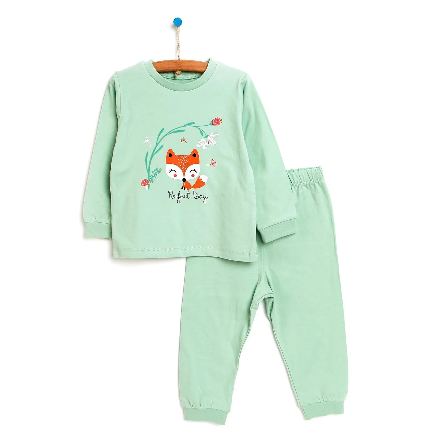 HelloBaby Basic Collared Neck Pyjamas Set - Mint - mezetto ebebek ebebek