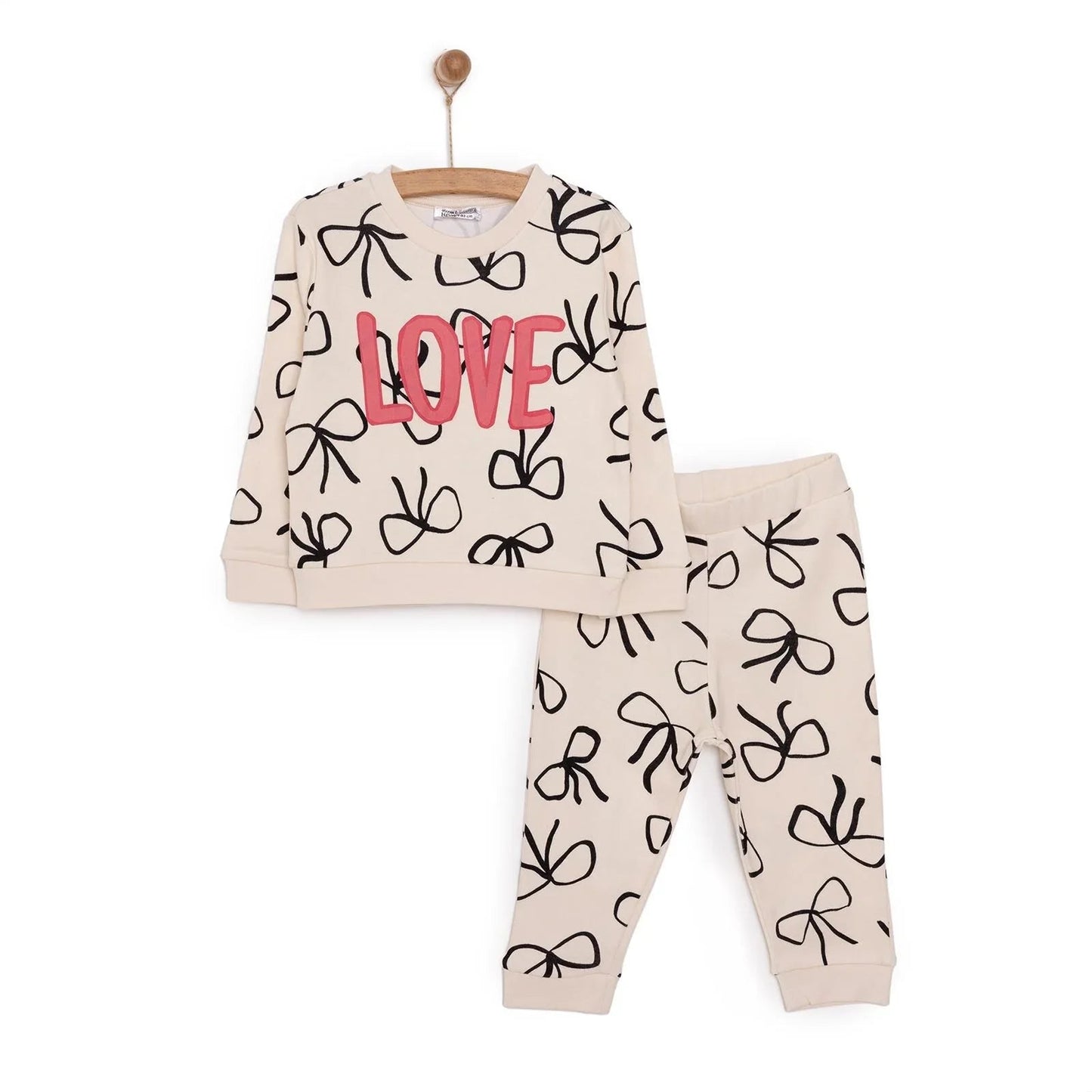 HelloBaby Basic Girl Bow Printed Jogging Set - mezetto ebebek ebebek