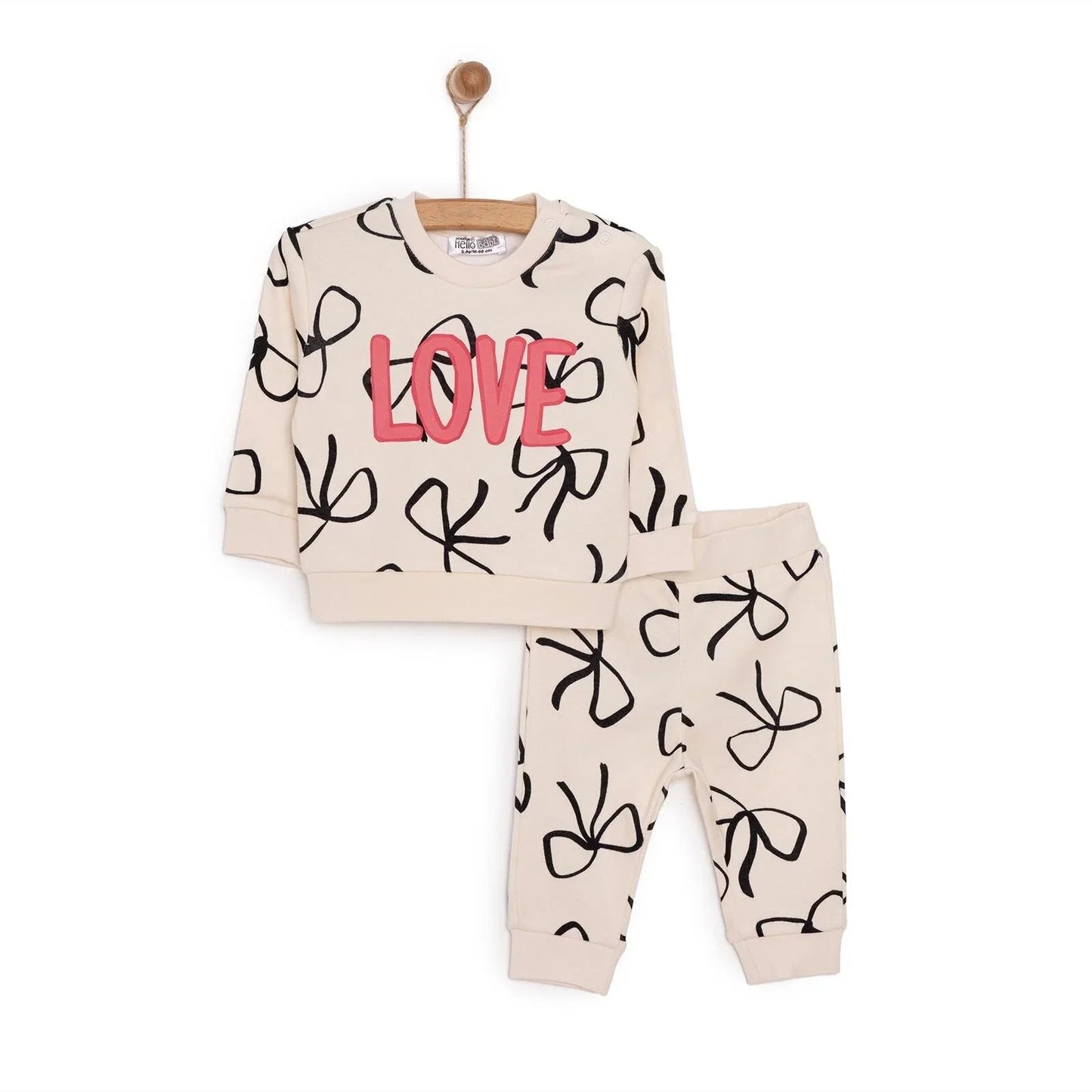 HelloBaby Basic Girl Bow Printed Jogging Set - mezetto ebebek ebebek