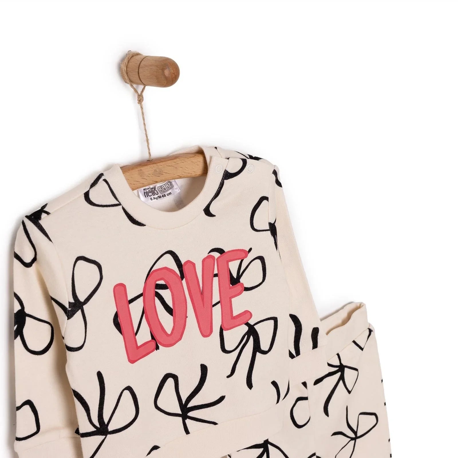 HelloBaby Basic Girl Bow Printed Jogging Set - mezetto ebebek ebebek