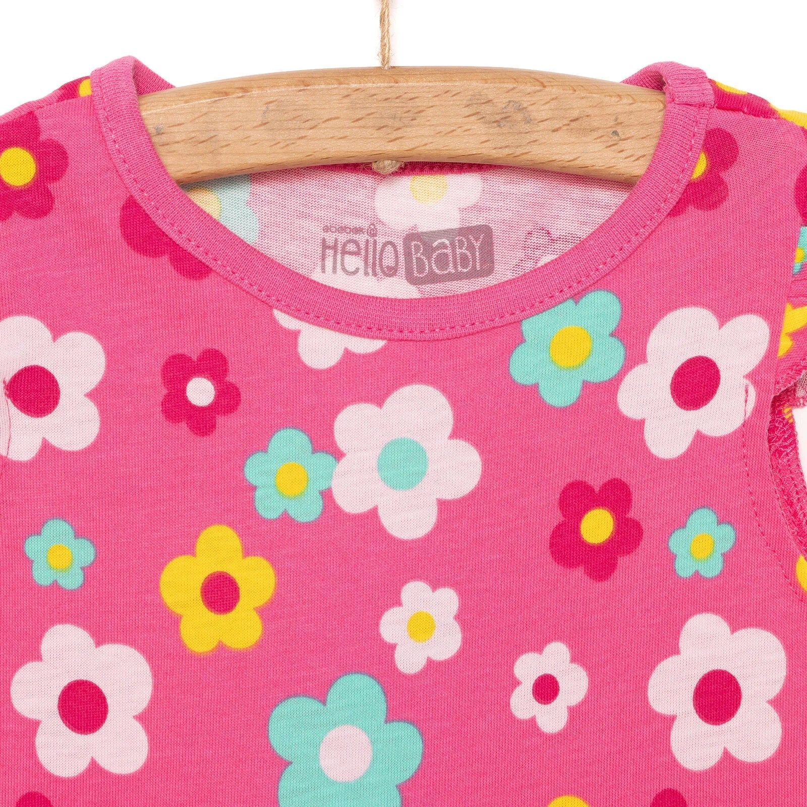 HelloBaby Basic Girl Daisy Patterned Dress - Pink - mezetto ebebek ebebek