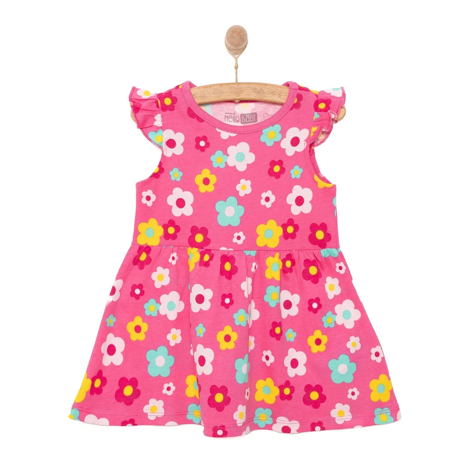 HelloBaby Basic Girl Daisy Patterned Dress - Pink - mezetto ebebek ebebek