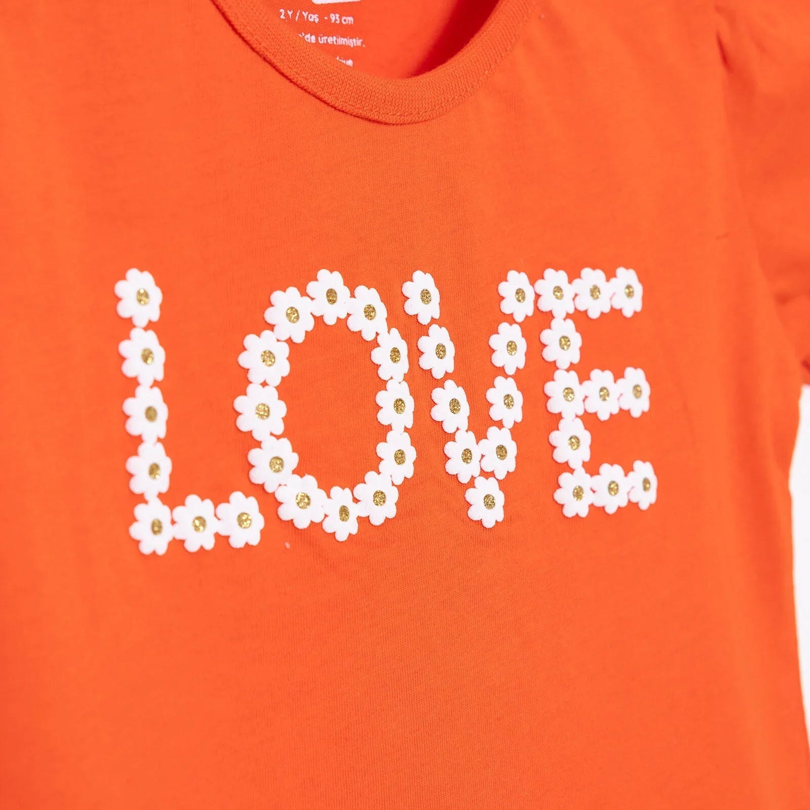 HelloBaby Basic Girl Daisy Patterned T-shirt - Coral - mezetto ebebek ebebek