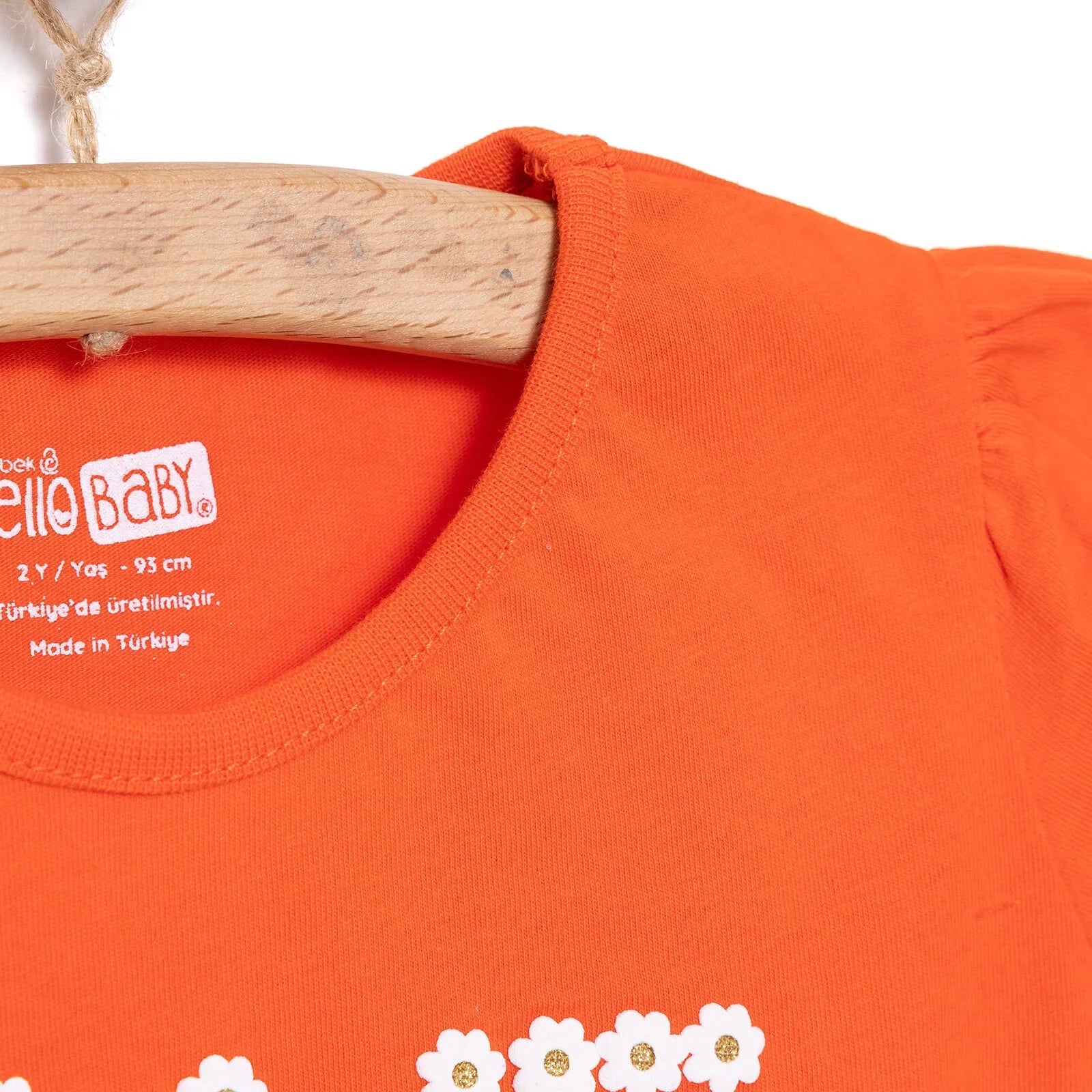 HelloBaby Basic Girl Daisy Patterned T-shirt - Coral - mezetto ebebek ebebek